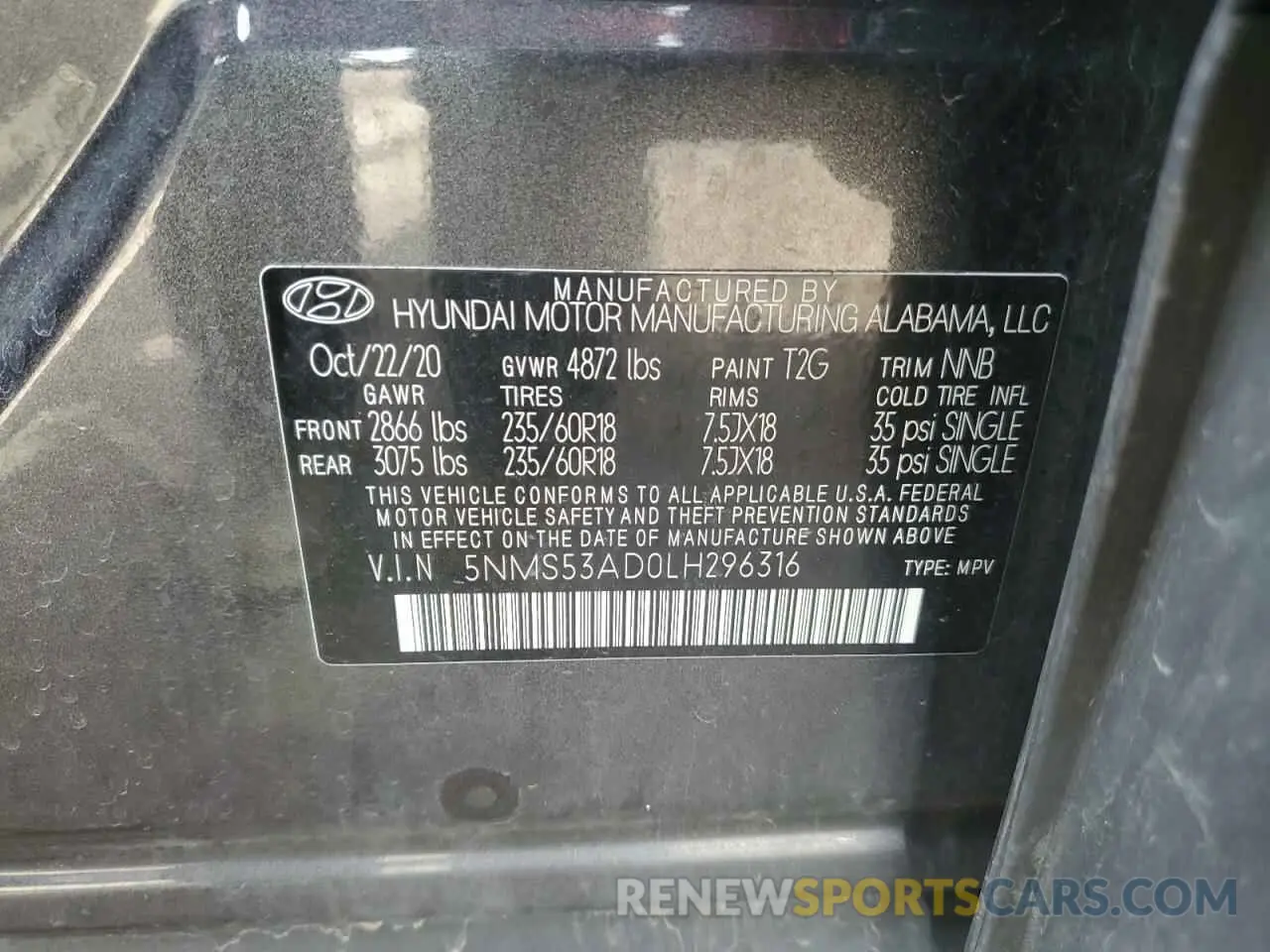 14 Фотография поврежденного автомобиля 5NMS53AD0LH296316 HYUNDAI SANTA FE 2020
