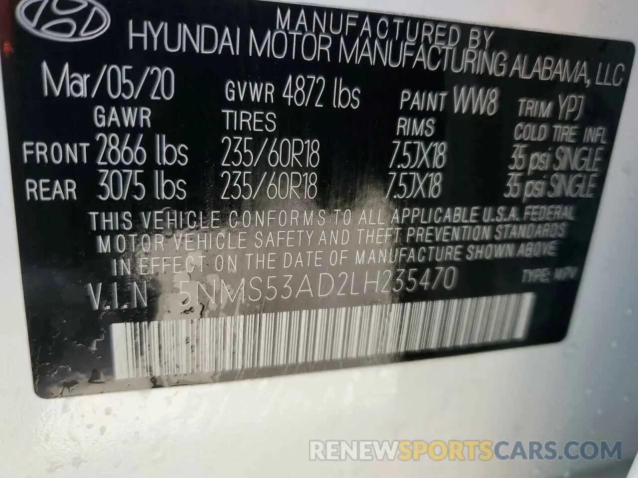 14 Photograph of a damaged car 5NMS53AD2LH235470 HYUNDAI SANTA FE 2020
