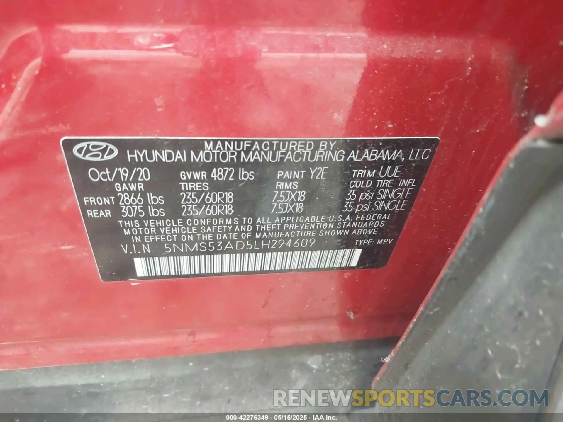 9 Фотография поврежденного автомобиля 5NMS53AD5LH294609 HYUNDAI SANTA FE 2020