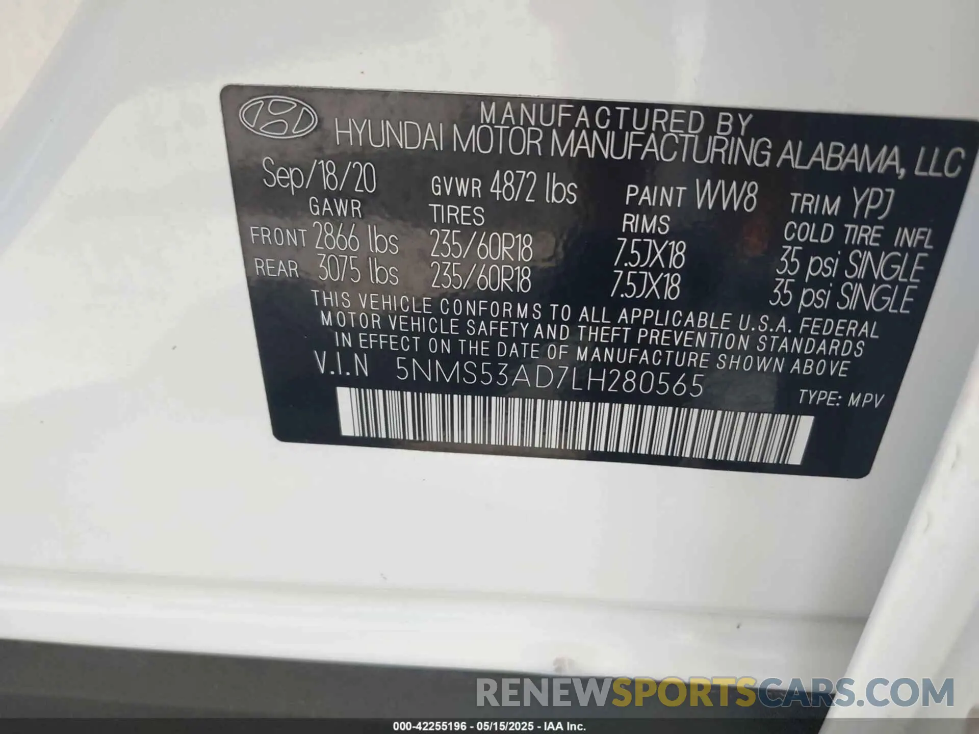 9 Photograph of a damaged car 5NMS53AD7LH280565 HYUNDAI SANTA FE 2020