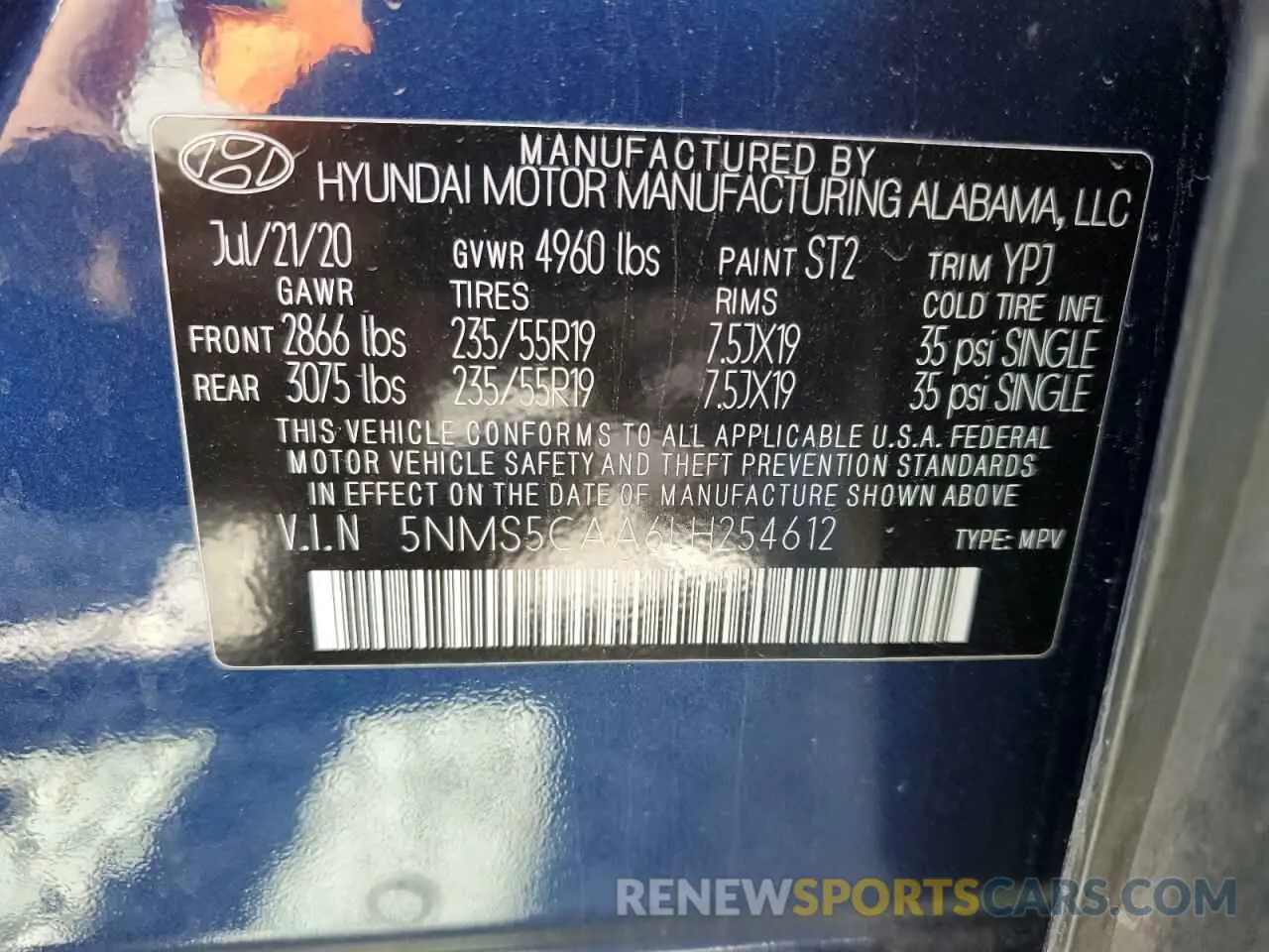 13 Фотография поврежденного автомобиля 5NMS5CAA6LH254612 HYUNDAI SANTA FE 2020