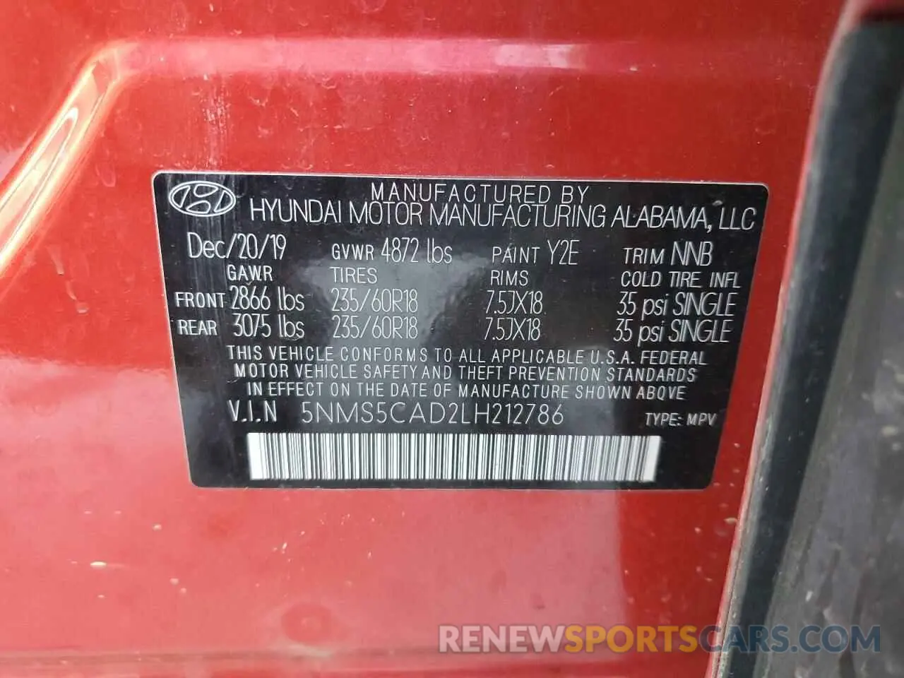 13 Photograph of a damaged car 5NMS5CAD2LH212786 HYUNDAI SANTA FE 2020