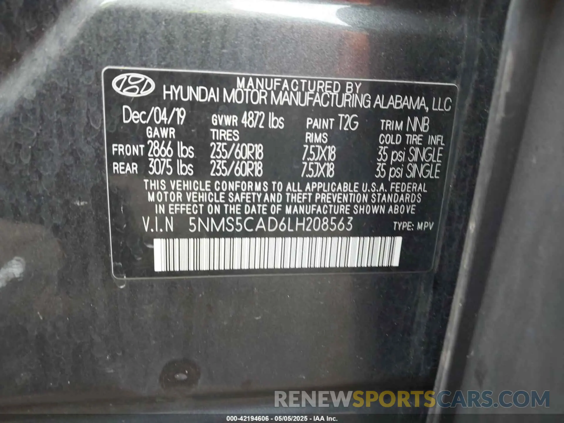 9 Photograph of a damaged car 5NMS5CAD6LH208563 HYUNDAI SANTA FE 2020