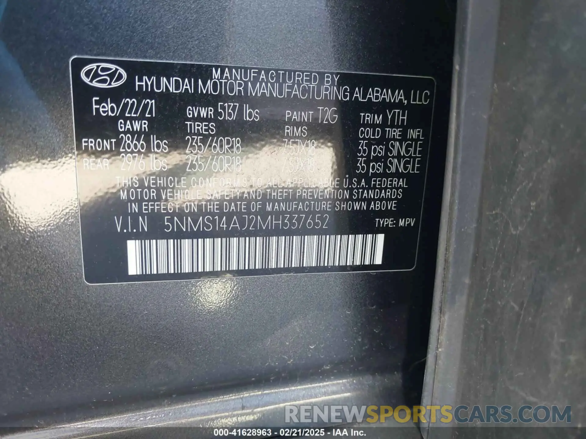 9 Фотография поврежденного автомобиля 5NMS14AJ2MH337652 HYUNDAI SANTA FE 2021