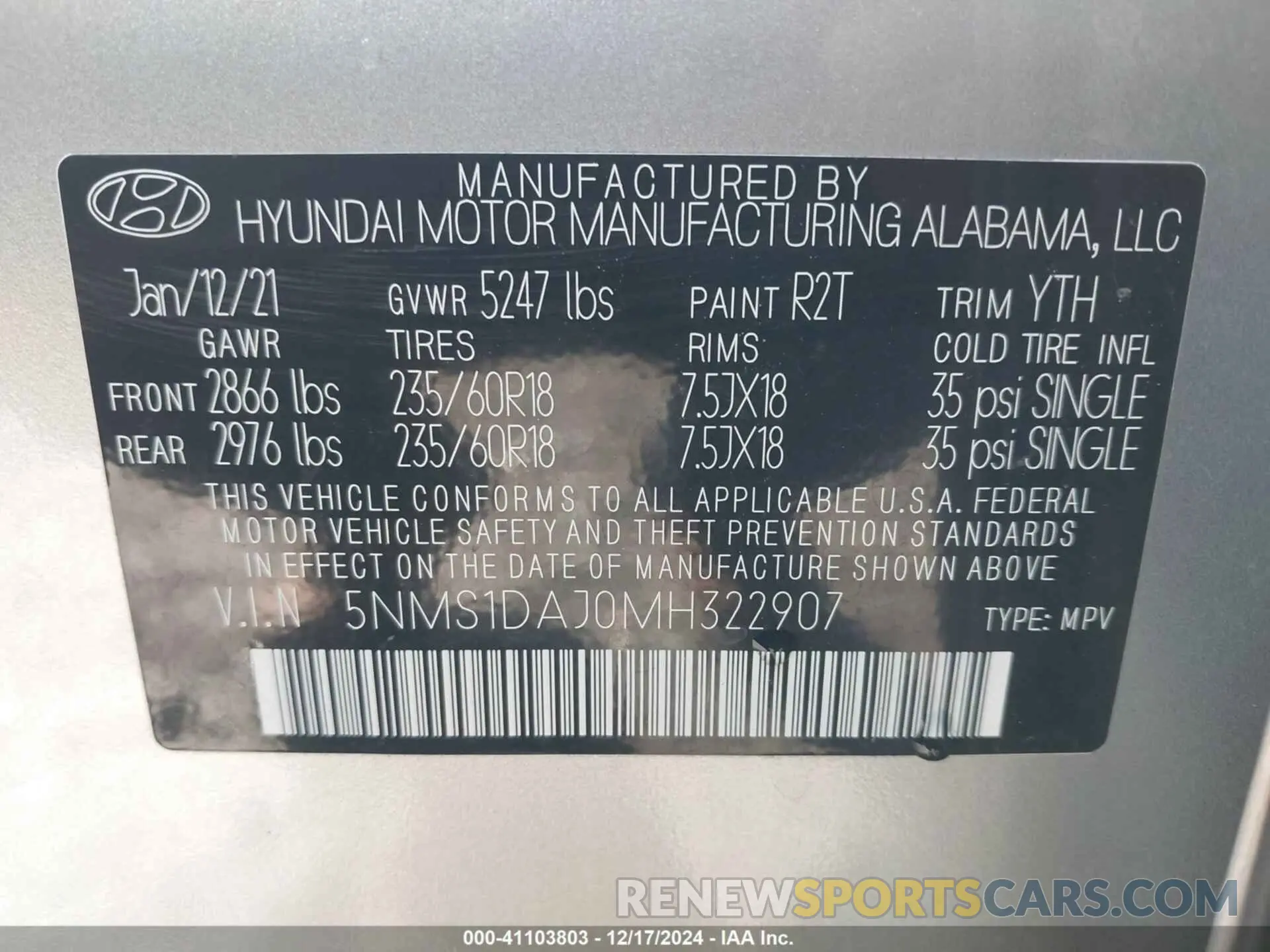 9 Фотография поврежденного автомобиля 5NMS1DAJ0MH322907 HYUNDAI SANTA FE 2021
