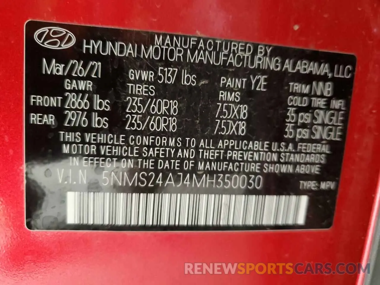 12 Фотография поврежденного автомобиля 5NMS24AJ4MH350030 HYUNDAI SANTA FE 2021