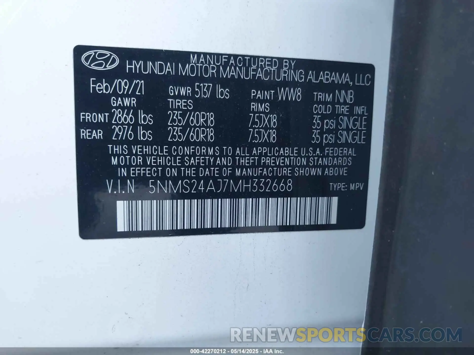 9 Фотография поврежденного автомобиля 5NMS24AJ7MH332668 HYUNDAI SANTA FE 2021
