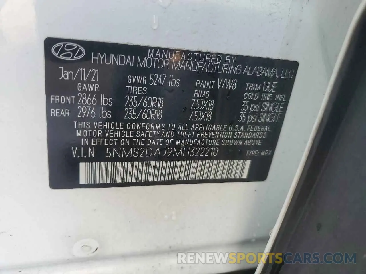 12 Photograph of a damaged car 5NMS2DAJ9MH322210 HYUNDAI SANTA FE 2021