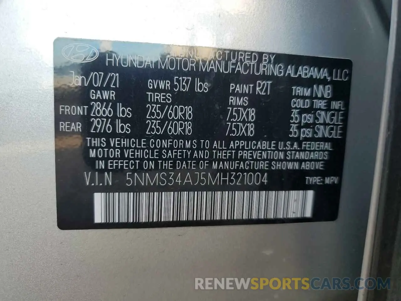 13 Фотография поврежденного автомобиля 5NMS34AJ5MH321004 HYUNDAI SANTA FE 2021