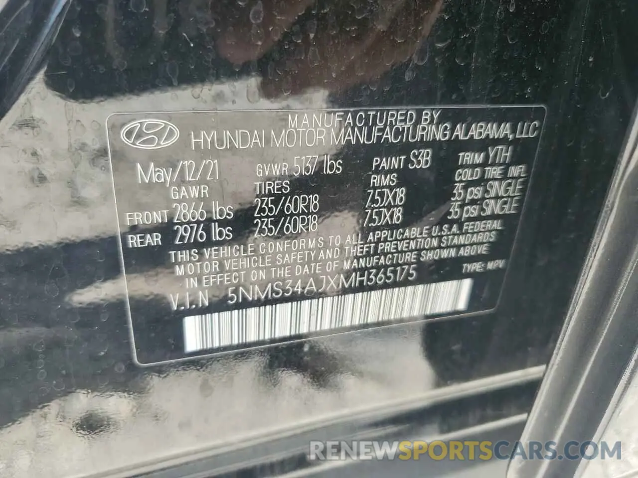 15 Photograph of a damaged car 5NMS34AJXMH365175 HYUNDAI SANTA FE 2021