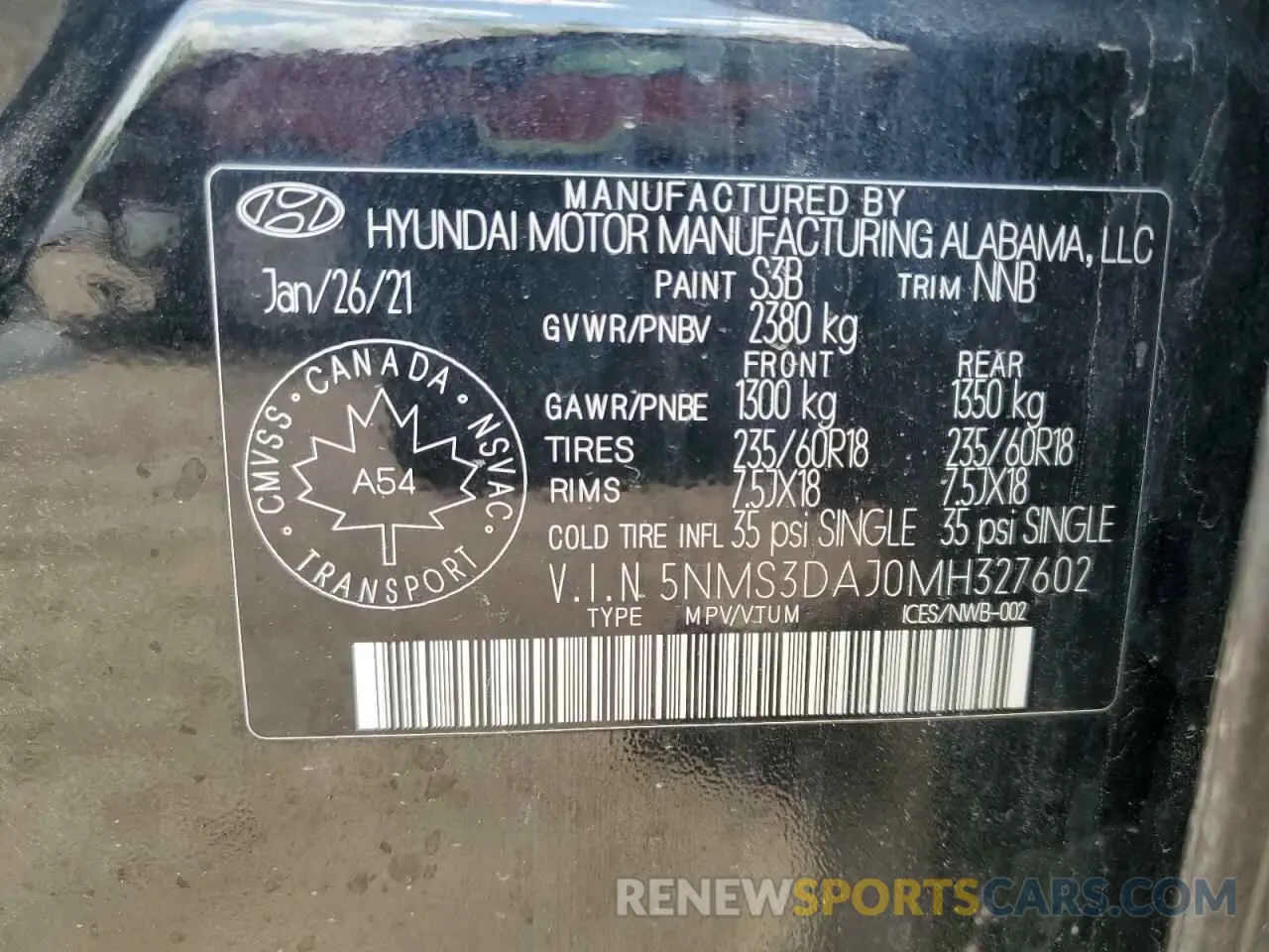 13 Фотография поврежденного автомобиля 5NMS3DAJ0MH327602 HYUNDAI SANTA FE 2021