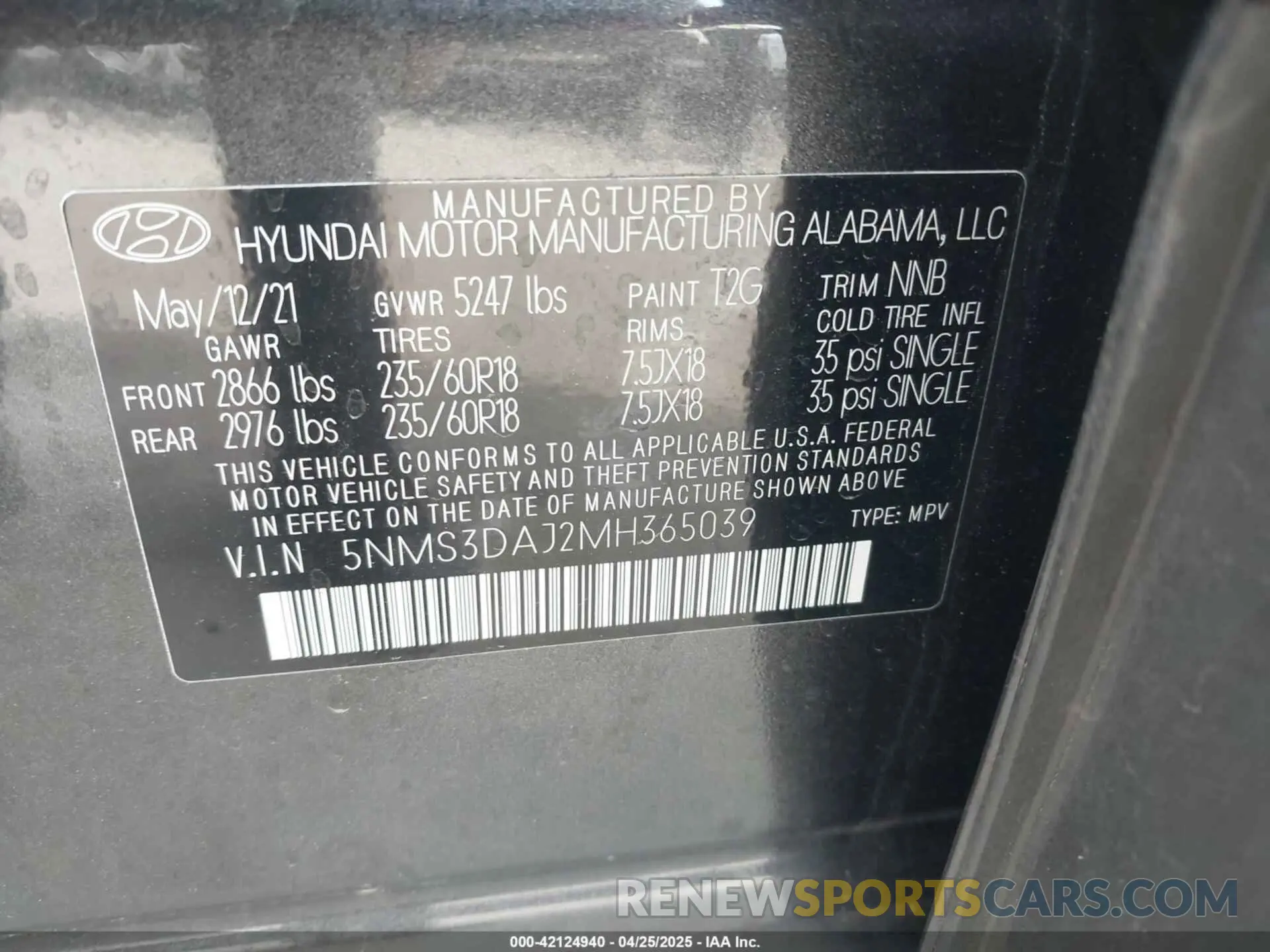 9 Photograph of a damaged car 5NMS3DAJ2MH365039 HYUNDAI SANTA FE 2021