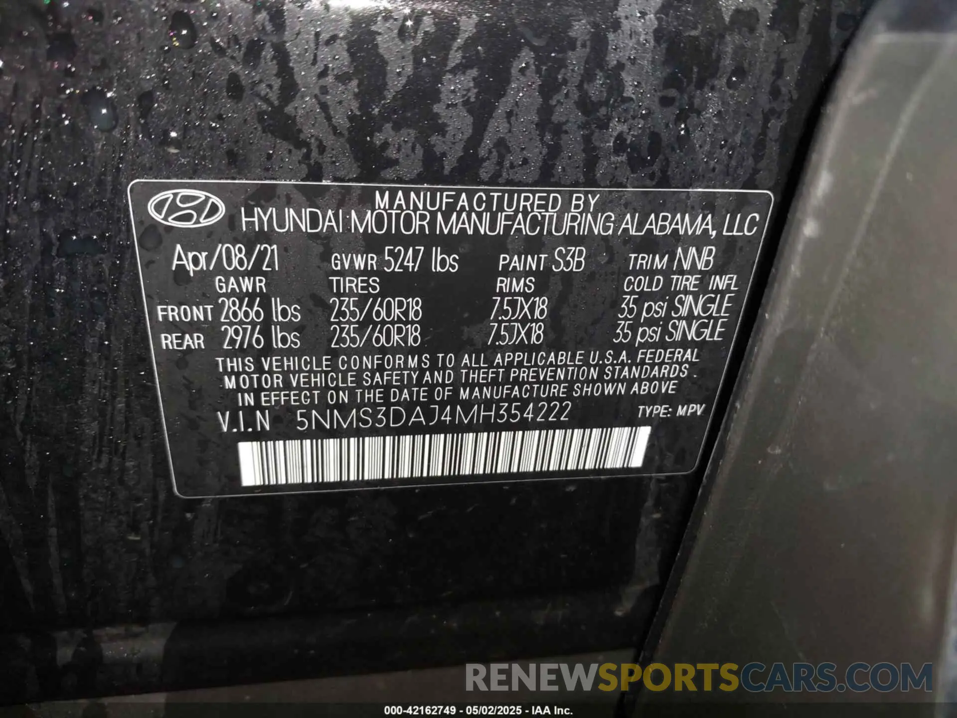 9 Фотография поврежденного автомобиля 5NMS3DAJ4MH354222 HYUNDAI SANTA FE 2021