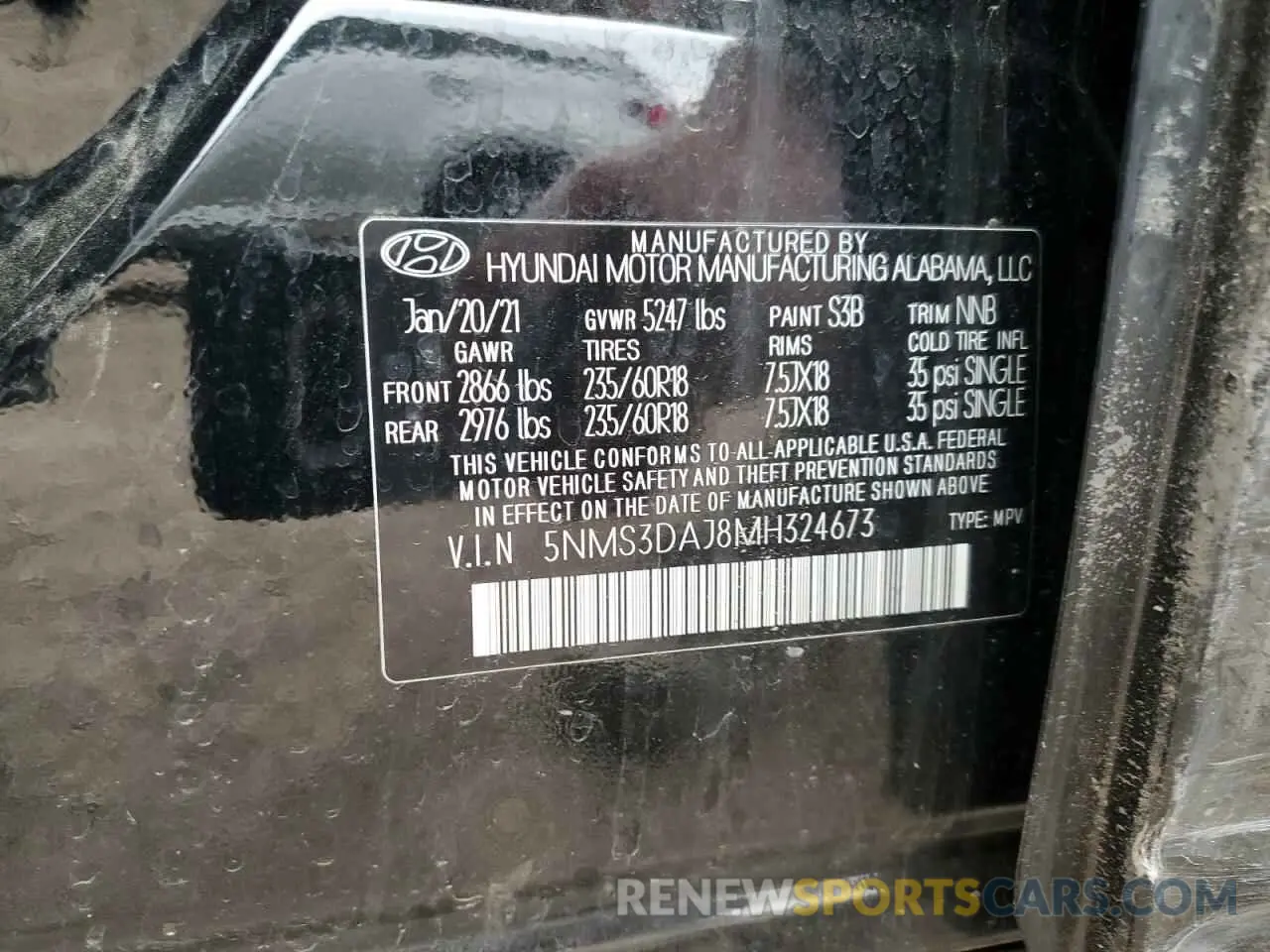 12 Photograph of a damaged car 5NMS3DAJ8MH324673 HYUNDAI SANTA FE 2021