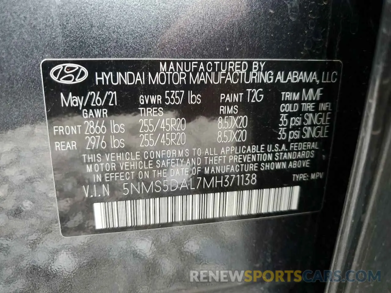 14 Photograph of a damaged car 5NMS5DAL7MH371138 HYUNDAI SANTA FE 2021