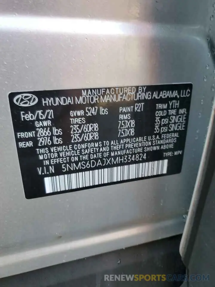 13 Photograph of a damaged car 5NMS6DAJXMH334824 HYUNDAI SANTA FE 2021