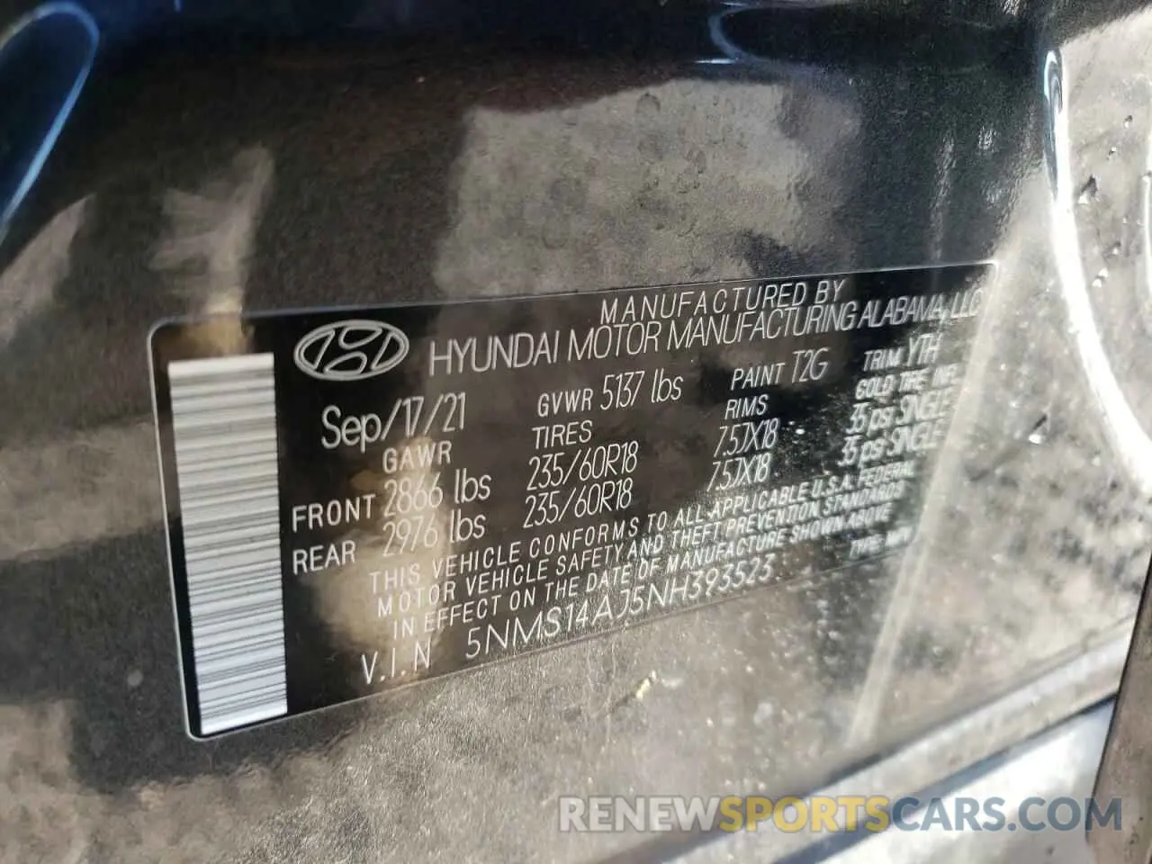 14 Photograph of a damaged car 5NMS14AJ5NH393523 HYUNDAI SANTA FE 2022