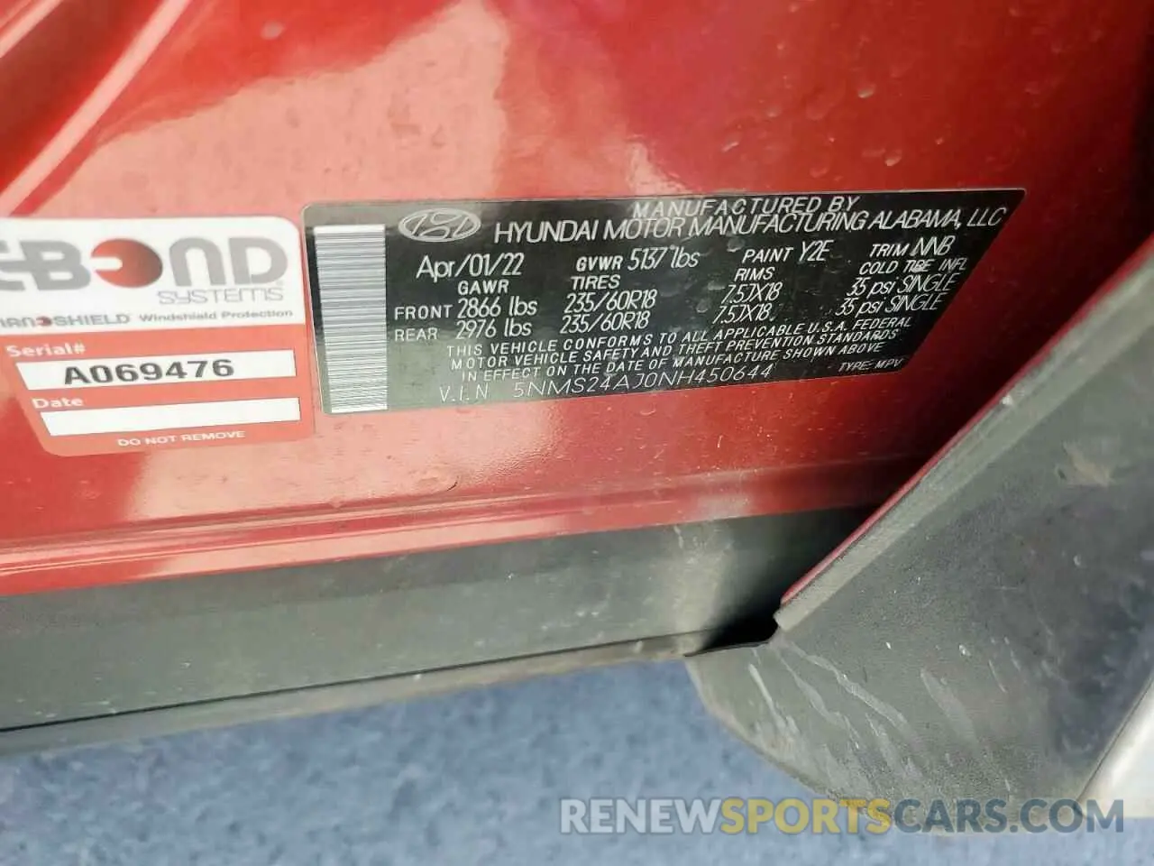 13 Photograph of a damaged car 5NMS24AJ0NH450644 HYUNDAI SANTA FE 2022