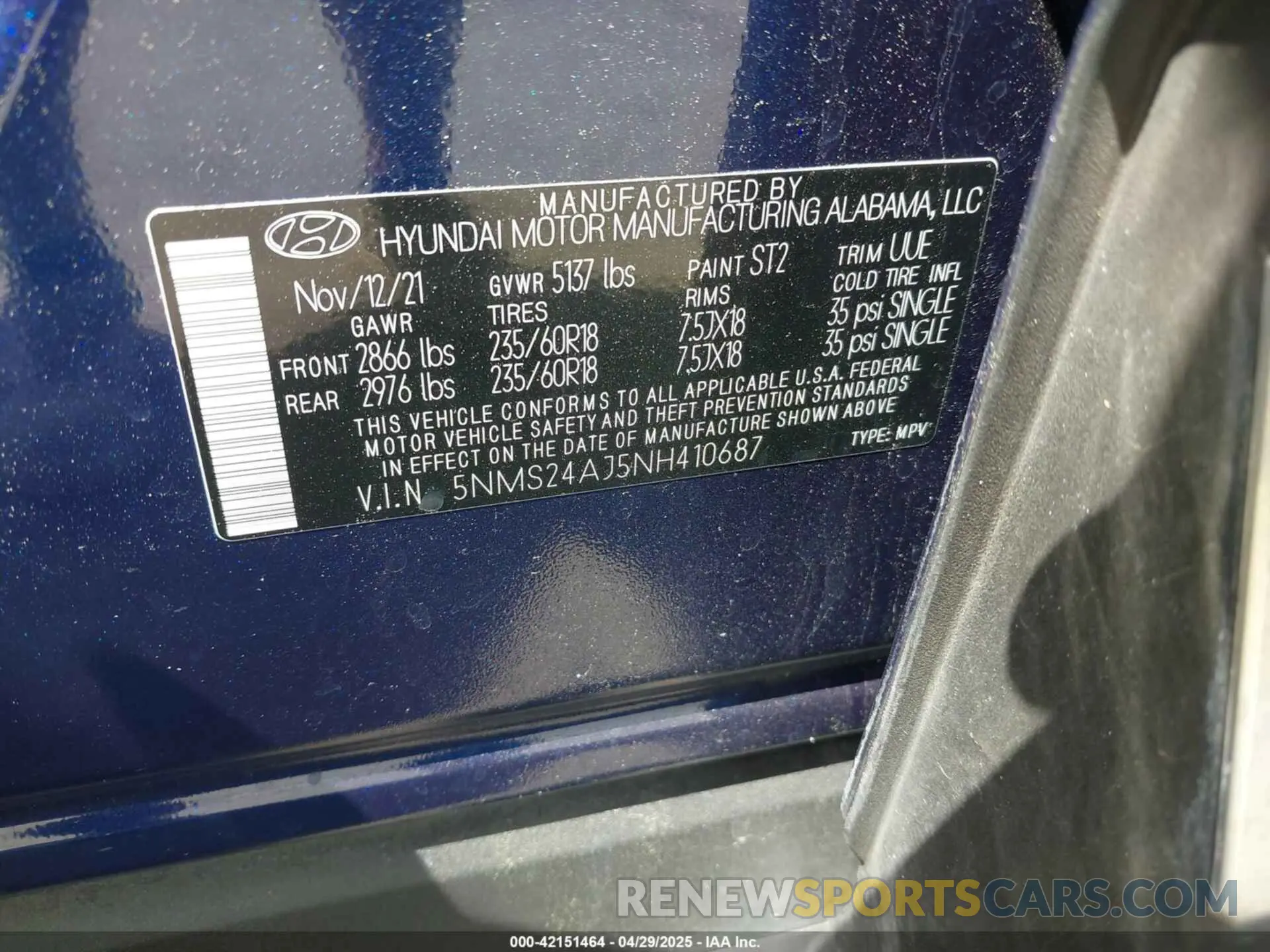 9 Фотография поврежденного автомобиля 5NMS24AJ5NH410687 HYUNDAI SANTA FE 2022