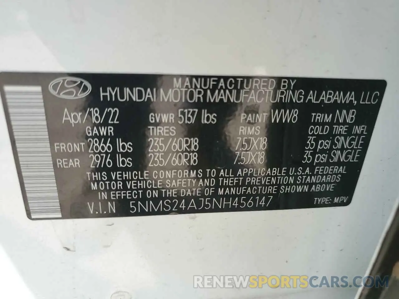 13 Фотография поврежденного автомобиля 5NMS24AJ5NH456147 HYUNDAI SANTA FE 2022
