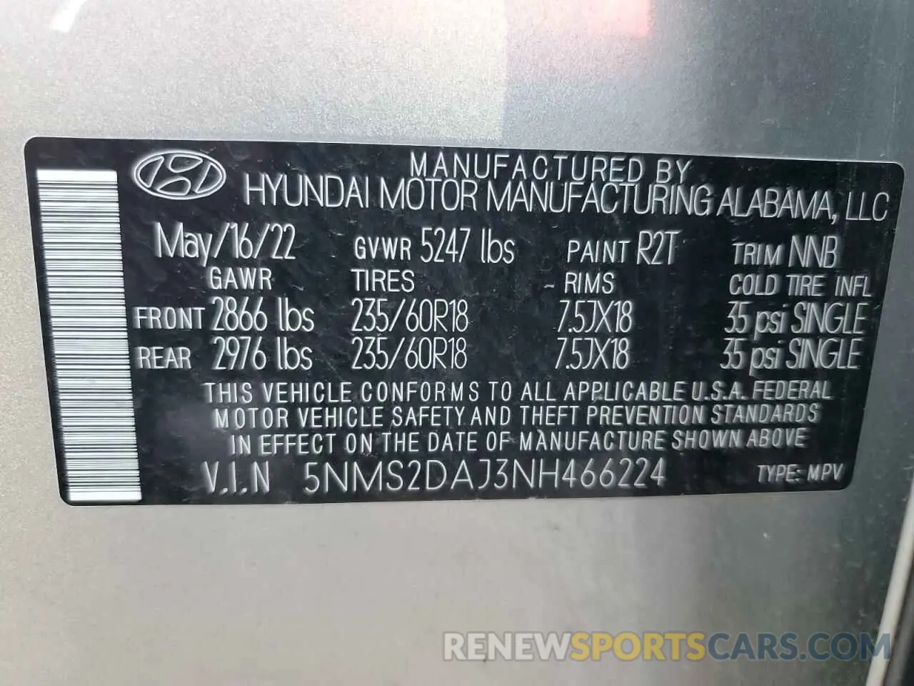 13 Photograph of a damaged car 5NMS2DAJ3NH466224 HYUNDAI SANTA FE 2022