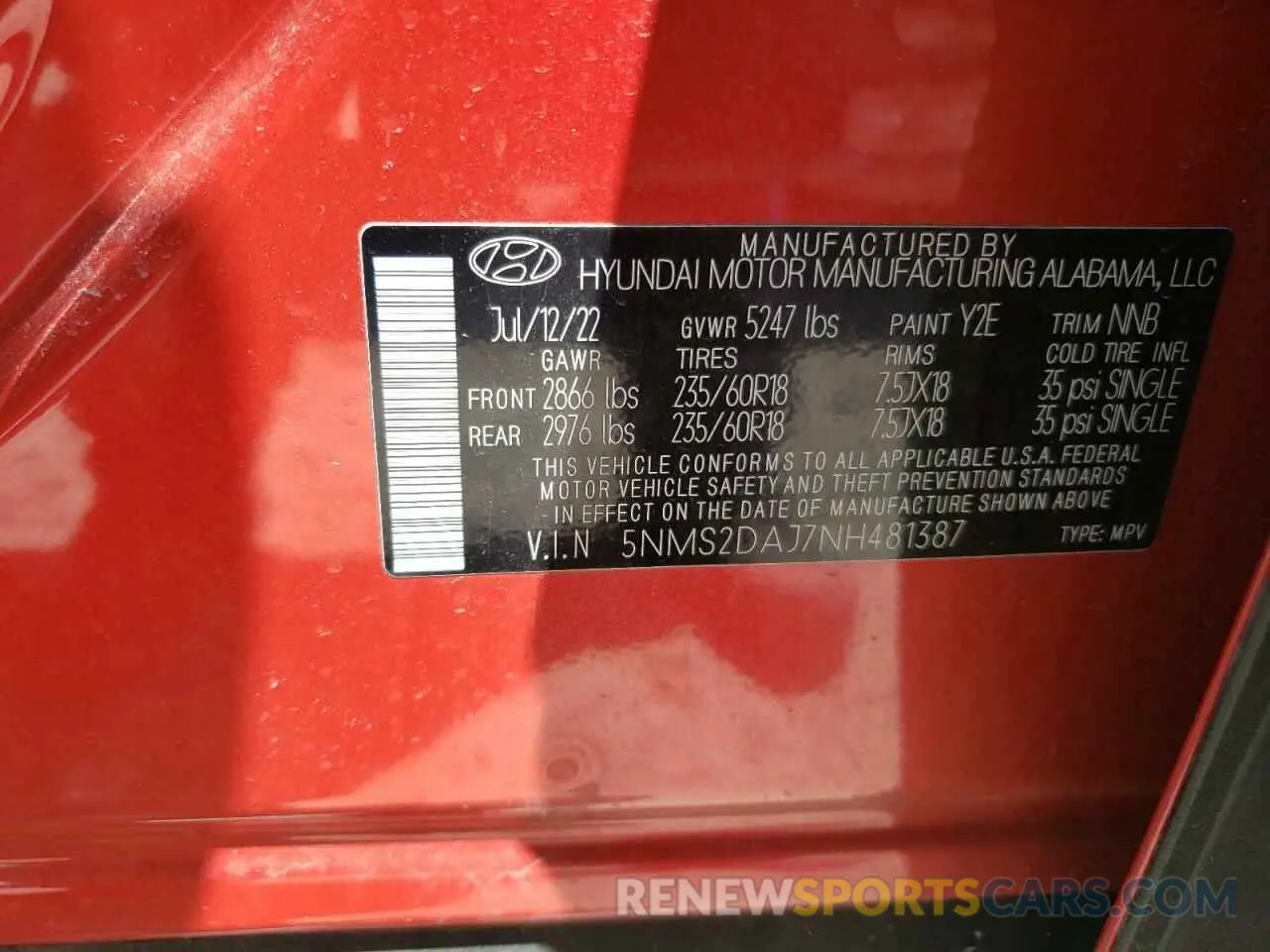 13 Photograph of a damaged car 5NMS2DAJ7NH481387 HYUNDAI SANTA FE 2022