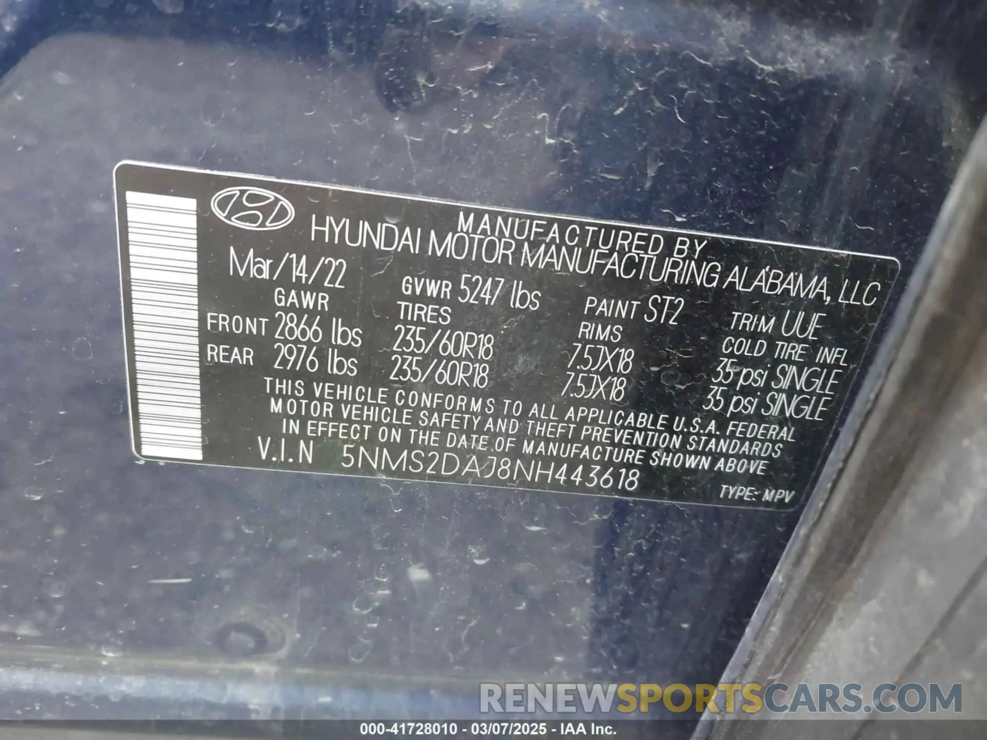 9 Photograph of a damaged car 5NMS2DAJ8NH443618 HYUNDAI SANTA FE 2022