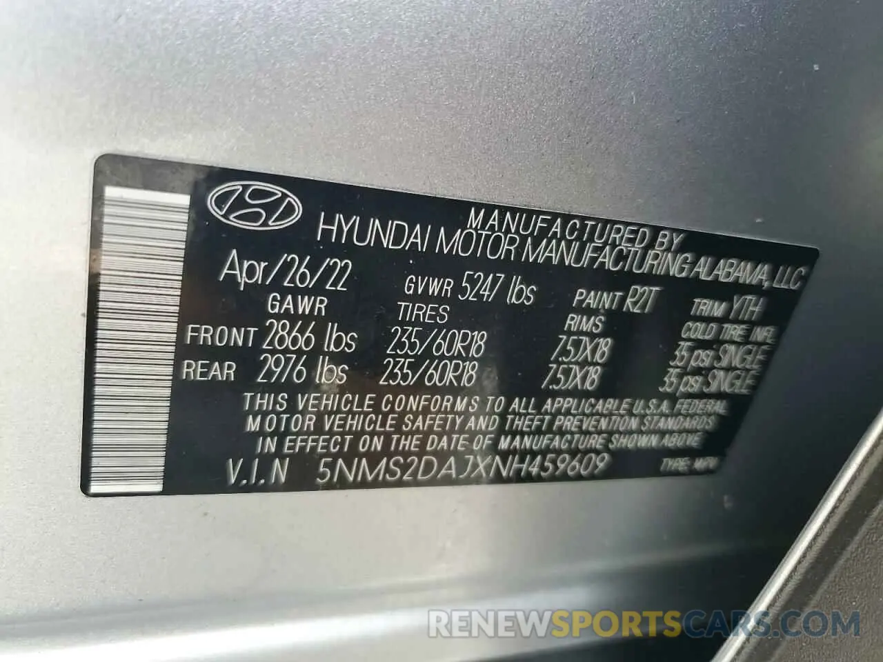 13 Photograph of a damaged car 5NMS2DAJXNH459609 HYUNDAI SANTA FE 2022