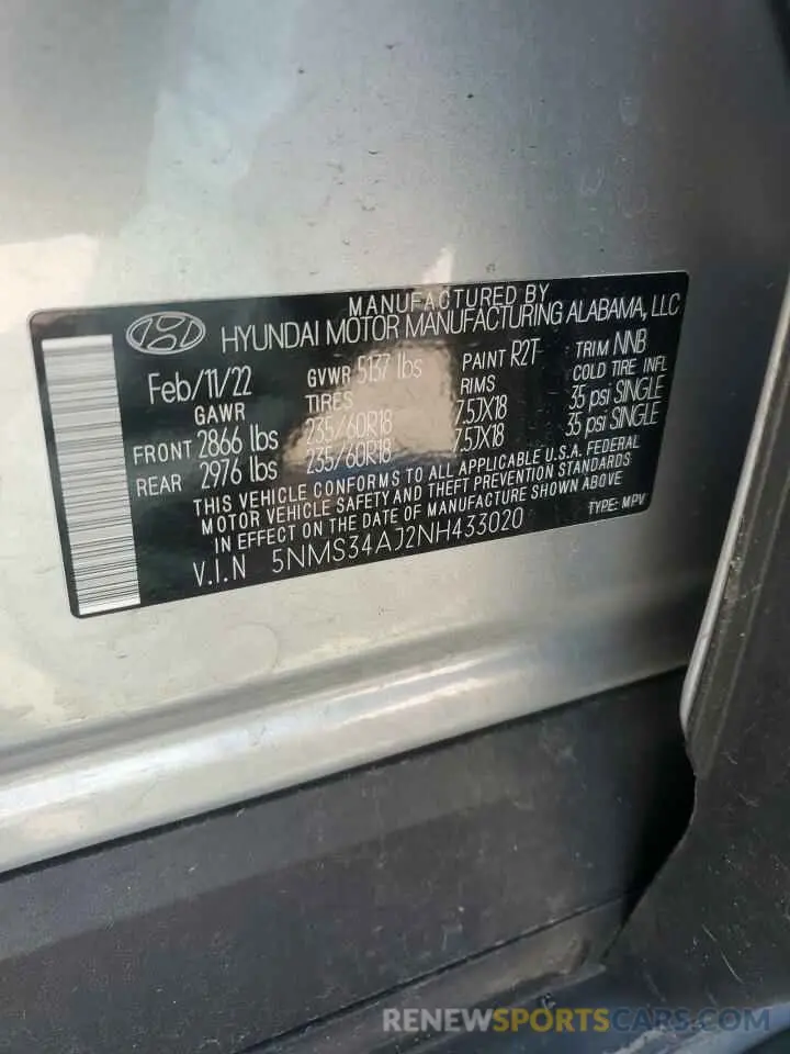 15 Photograph of a damaged car 5NMS34AJ2NH433020 HYUNDAI SANTA FE 2022