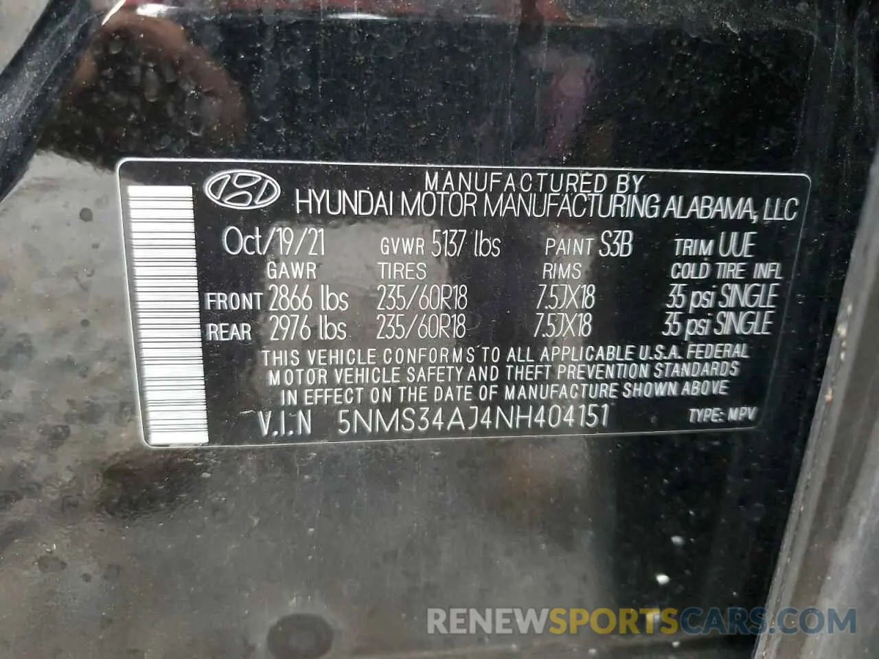 15 Photograph of a damaged car 5NMS34AJ4NH404151 HYUNDAI SANTA FE 2022