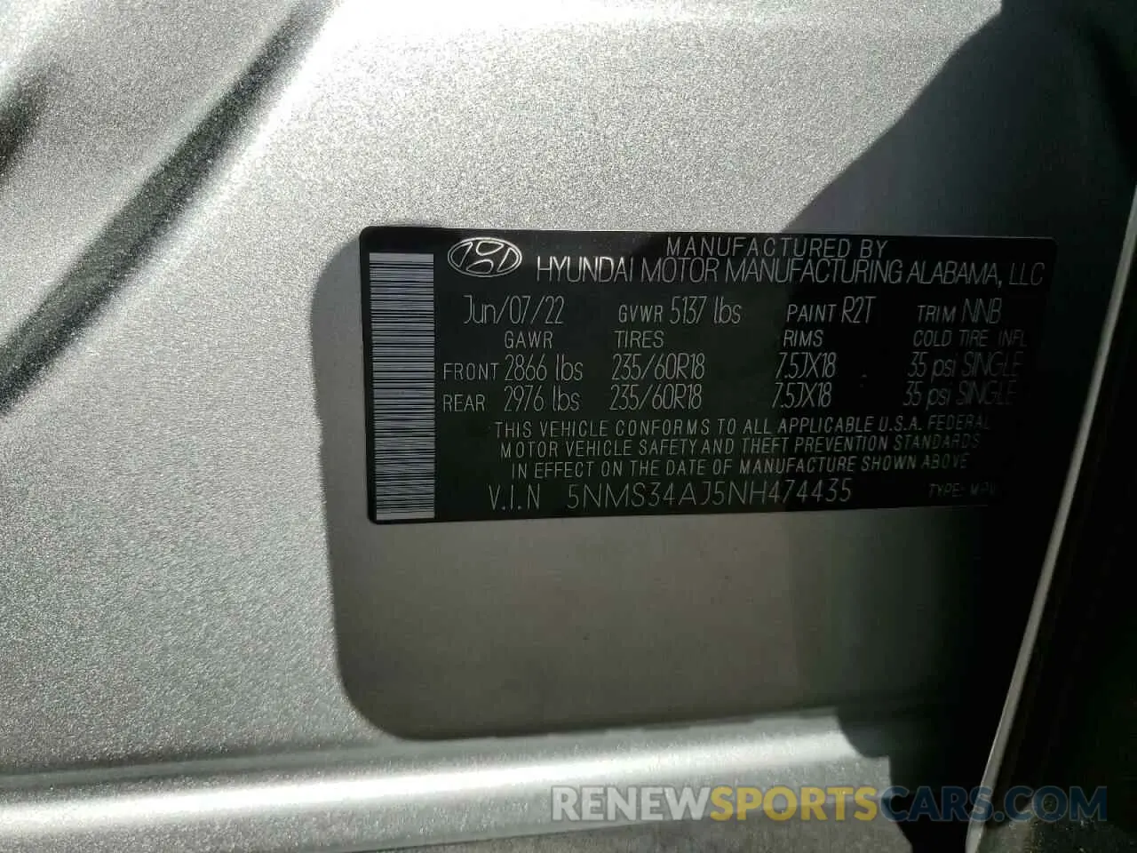 13 Photograph of a damaged car 5NMS34AJ5NH474435 HYUNDAI SANTA FE 2022