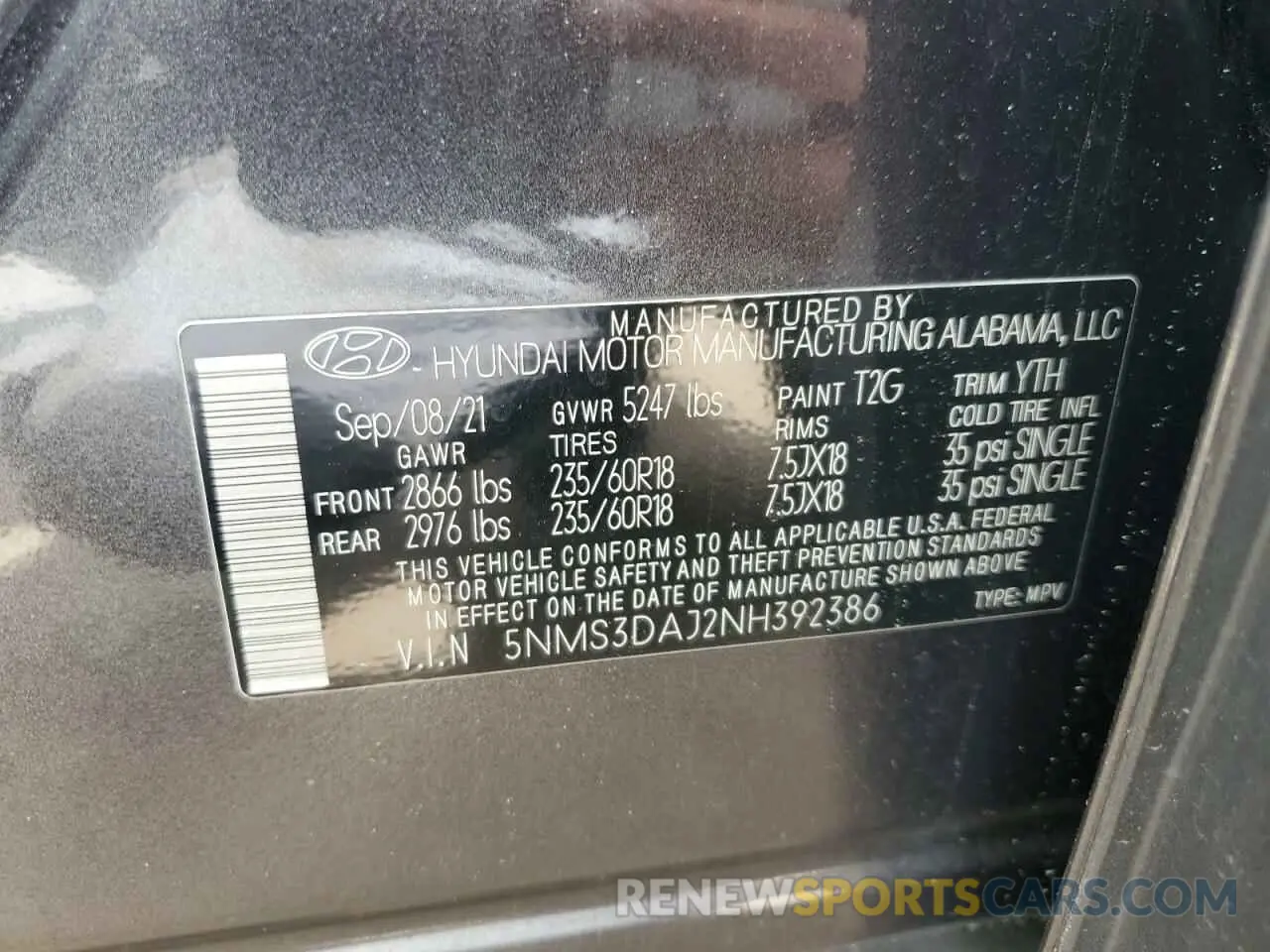 13 Фотография поврежденного автомобиля 5NMS3DAJ2NH392386 HYUNDAI SANTA FE 2022