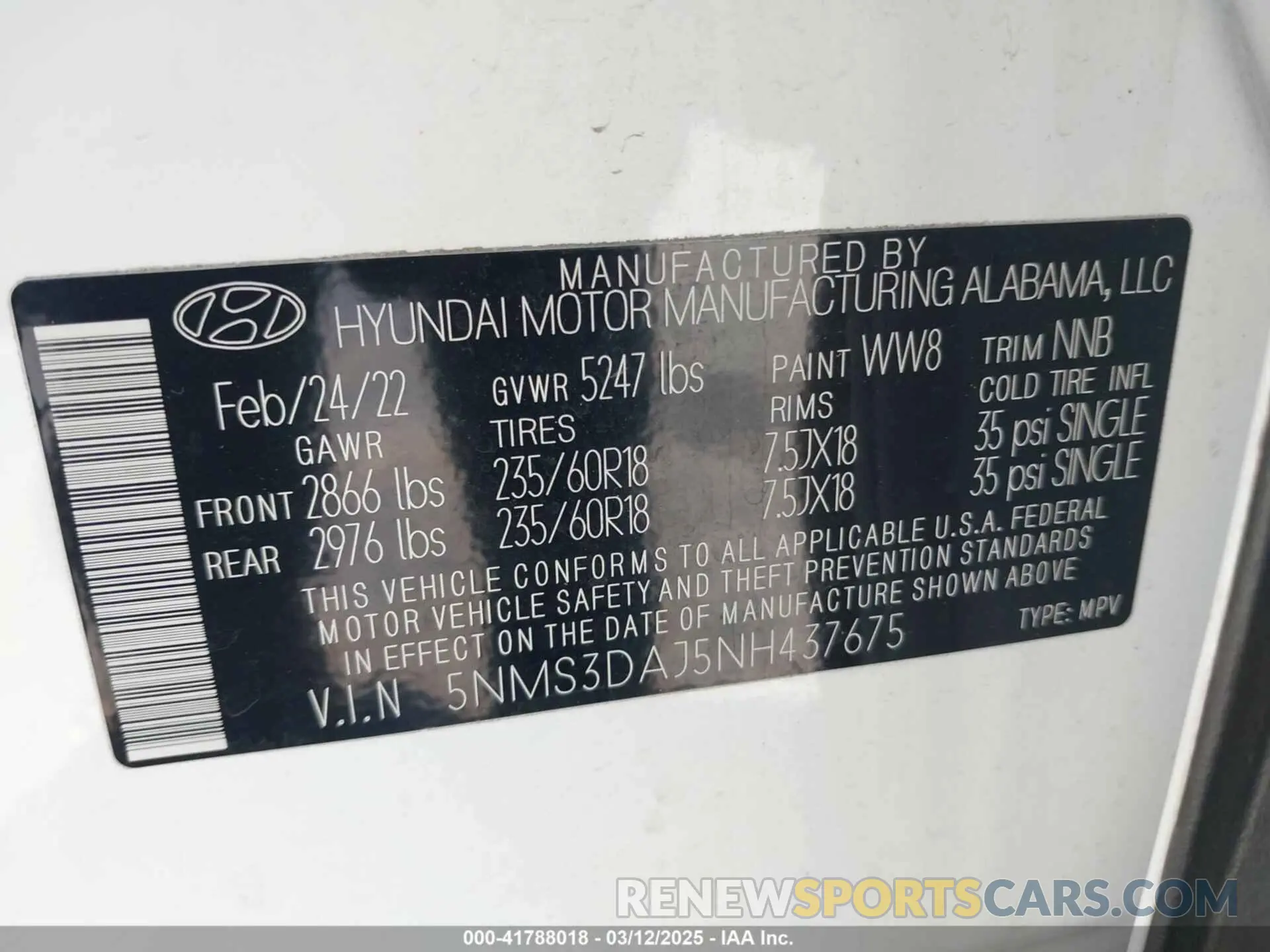 9 Photograph of a damaged car 5NMS3DAJ5NH437675 HYUNDAI SANTA FE 2022