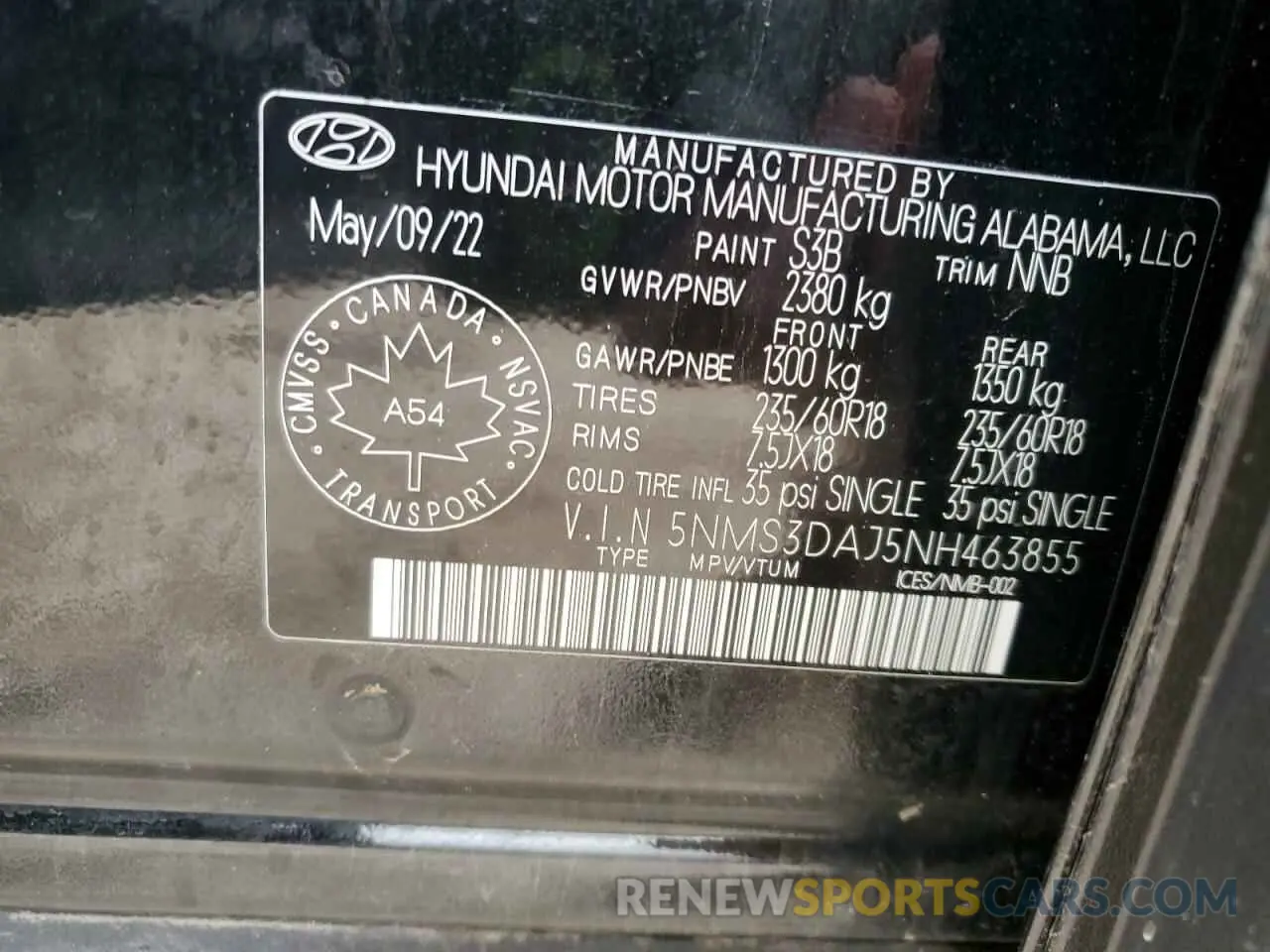 13 Фотография поврежденного автомобиля 5NMS3DAJ5NH463855 HYUNDAI SANTA FE 2022