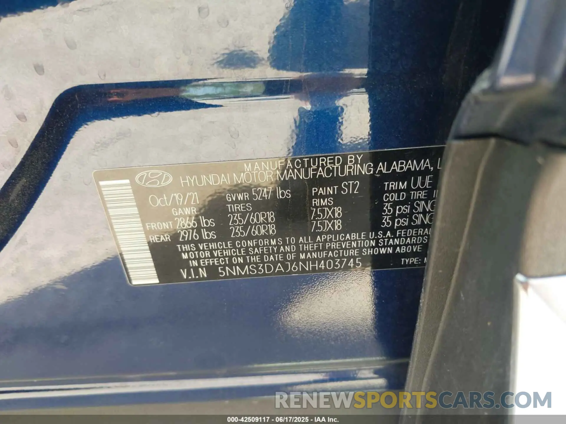 9 Фотография поврежденного автомобиля 5NMS3DAJ6NH403745 HYUNDAI SANTA FE 2022