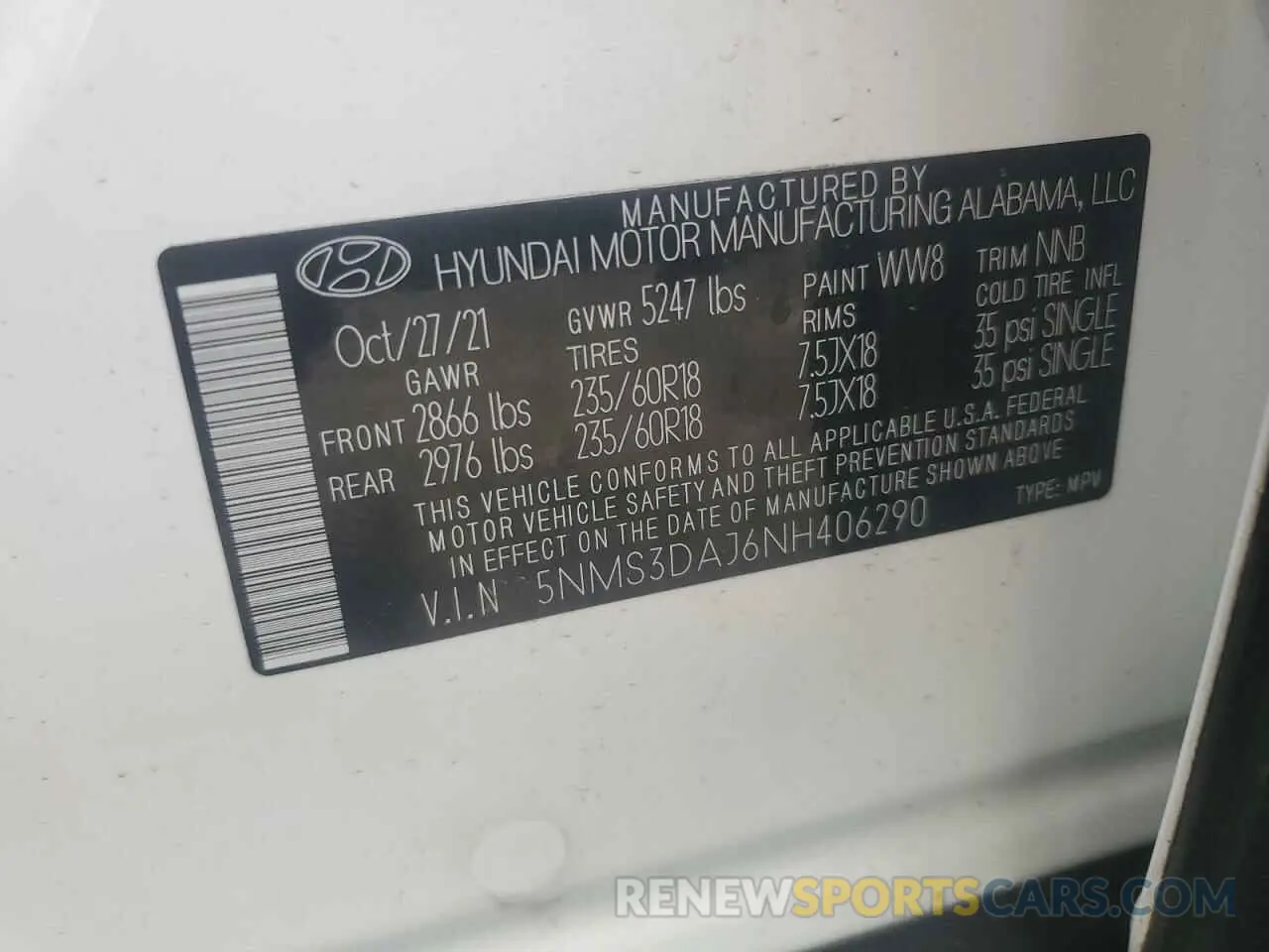 13 Photograph of a damaged car 5NMS3DAJ6NH406290 HYUNDAI SANTA FE 2022