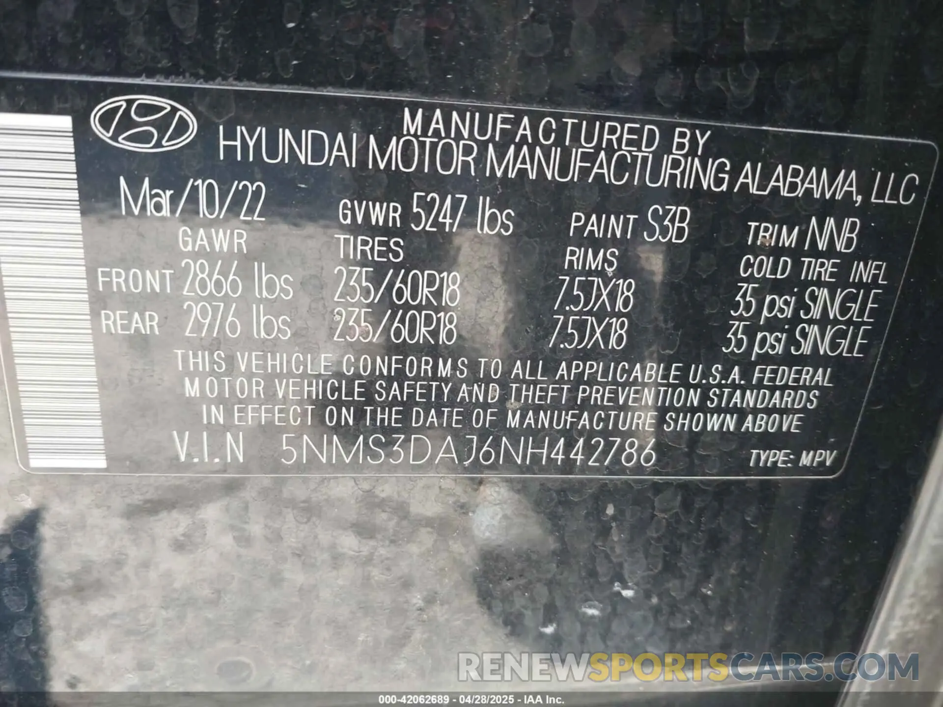 9 Photograph of a damaged car 5NMS3DAJ6NH442786 HYUNDAI SANTA FE 2022