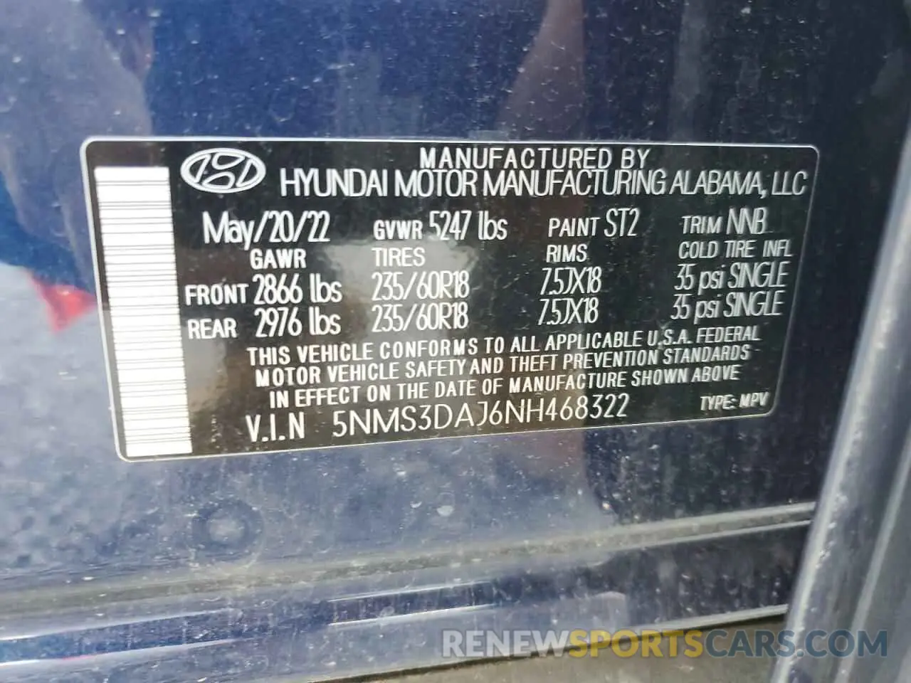 13 Photograph of a damaged car 5NMS3DAJ6NH468322 HYUNDAI SANTA FE 2022