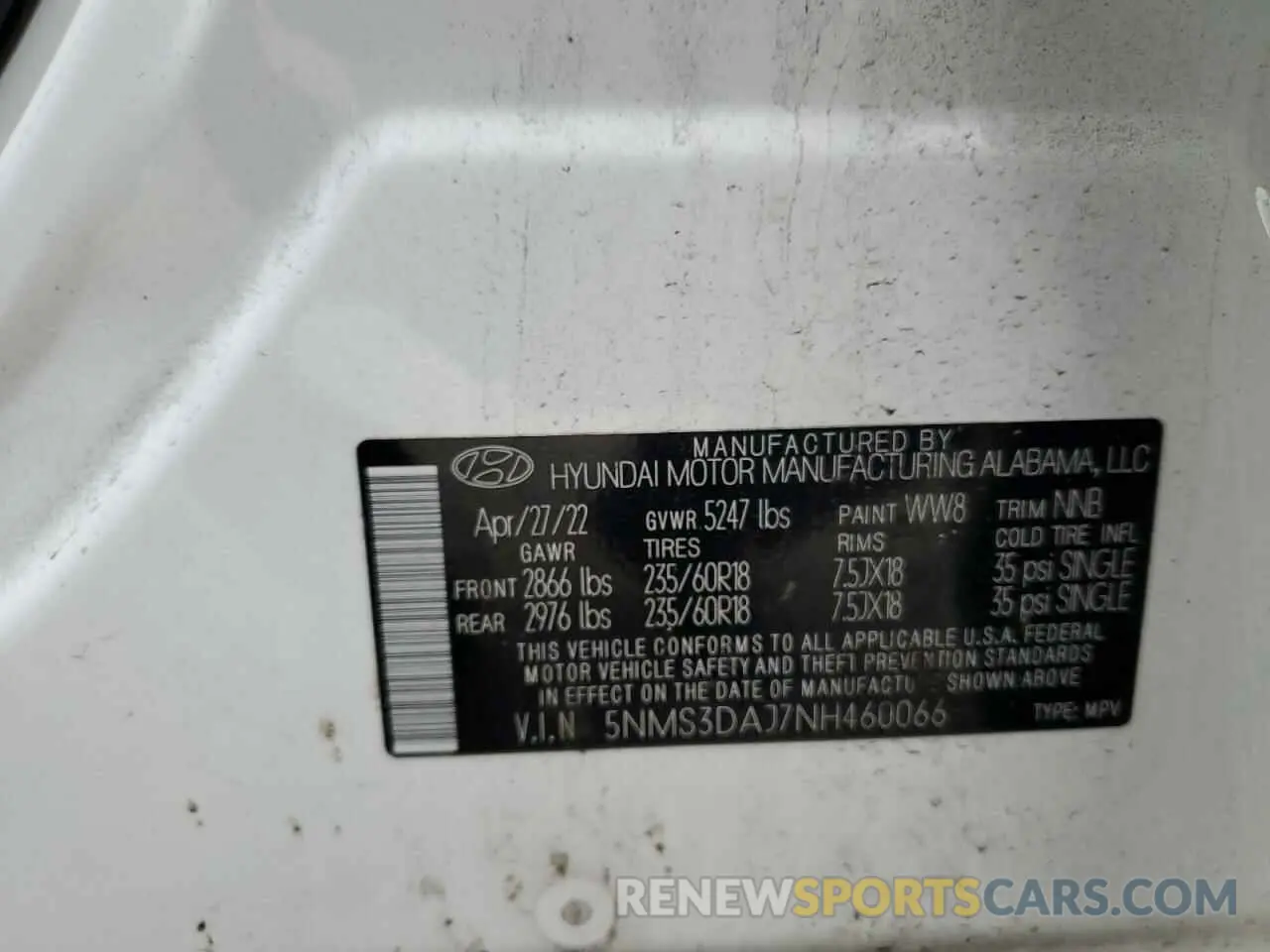 13 Фотография поврежденного автомобиля 5NMS3DAJ7NH460066 HYUNDAI SANTA FE 2022
