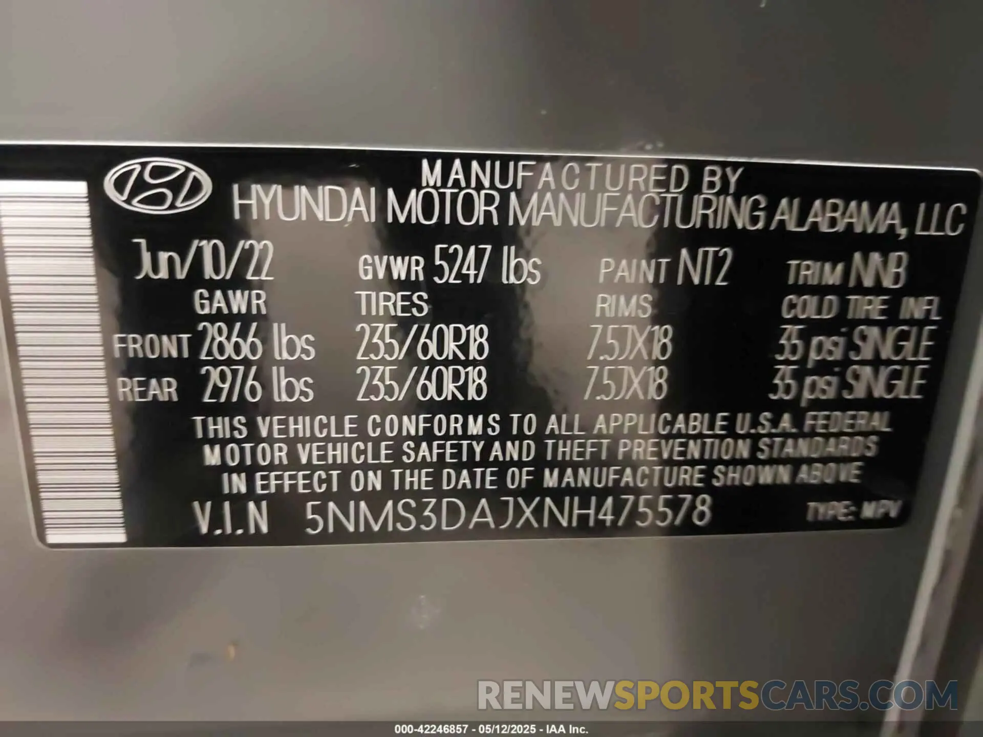 9 Photograph of a damaged car 5NMS3DAJXNH475578 HYUNDAI SANTA FE 2022