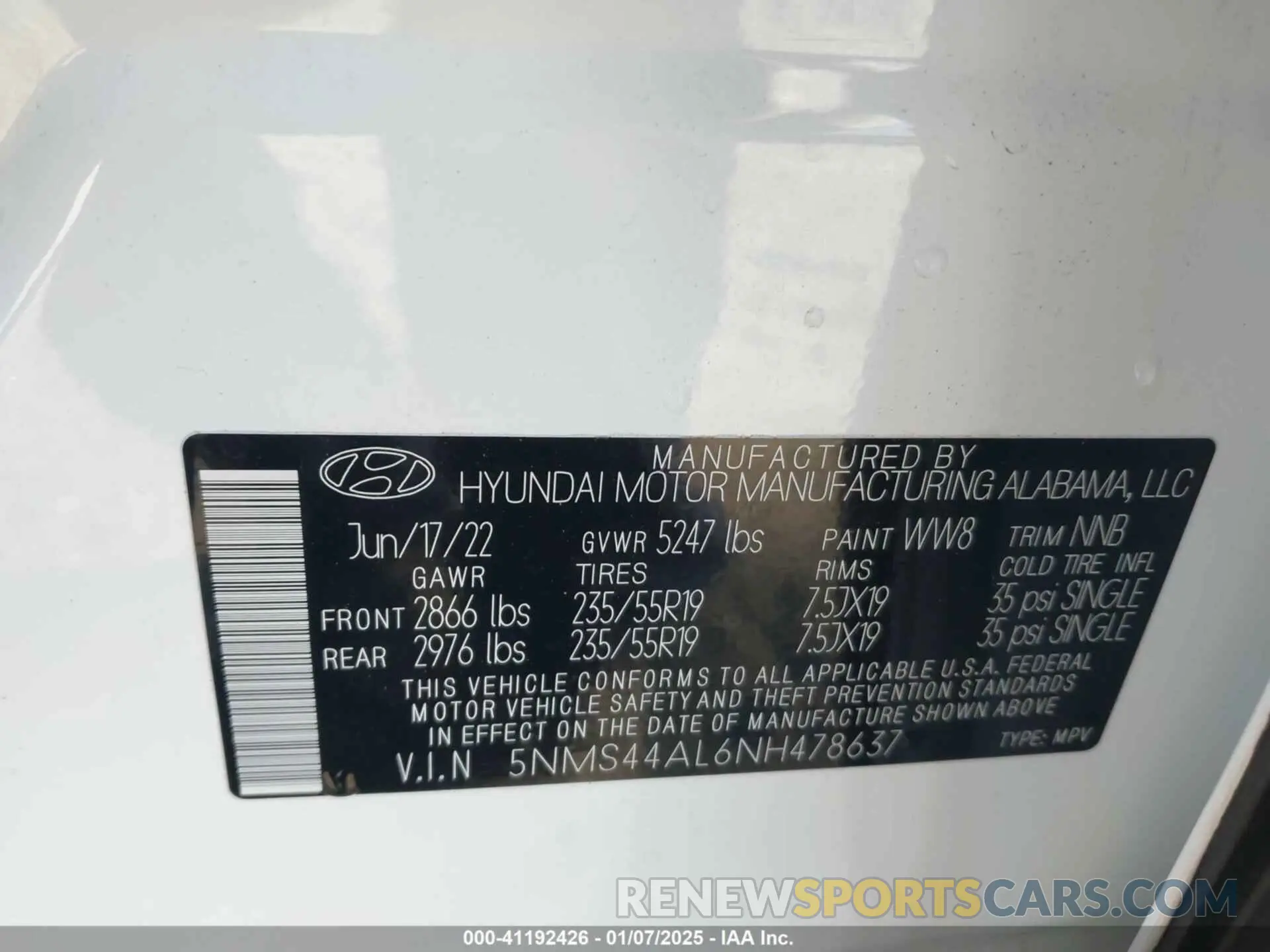 9 Фотография поврежденного автомобиля 5NMS44AL6NH478637 HYUNDAI SANTA FE 2022