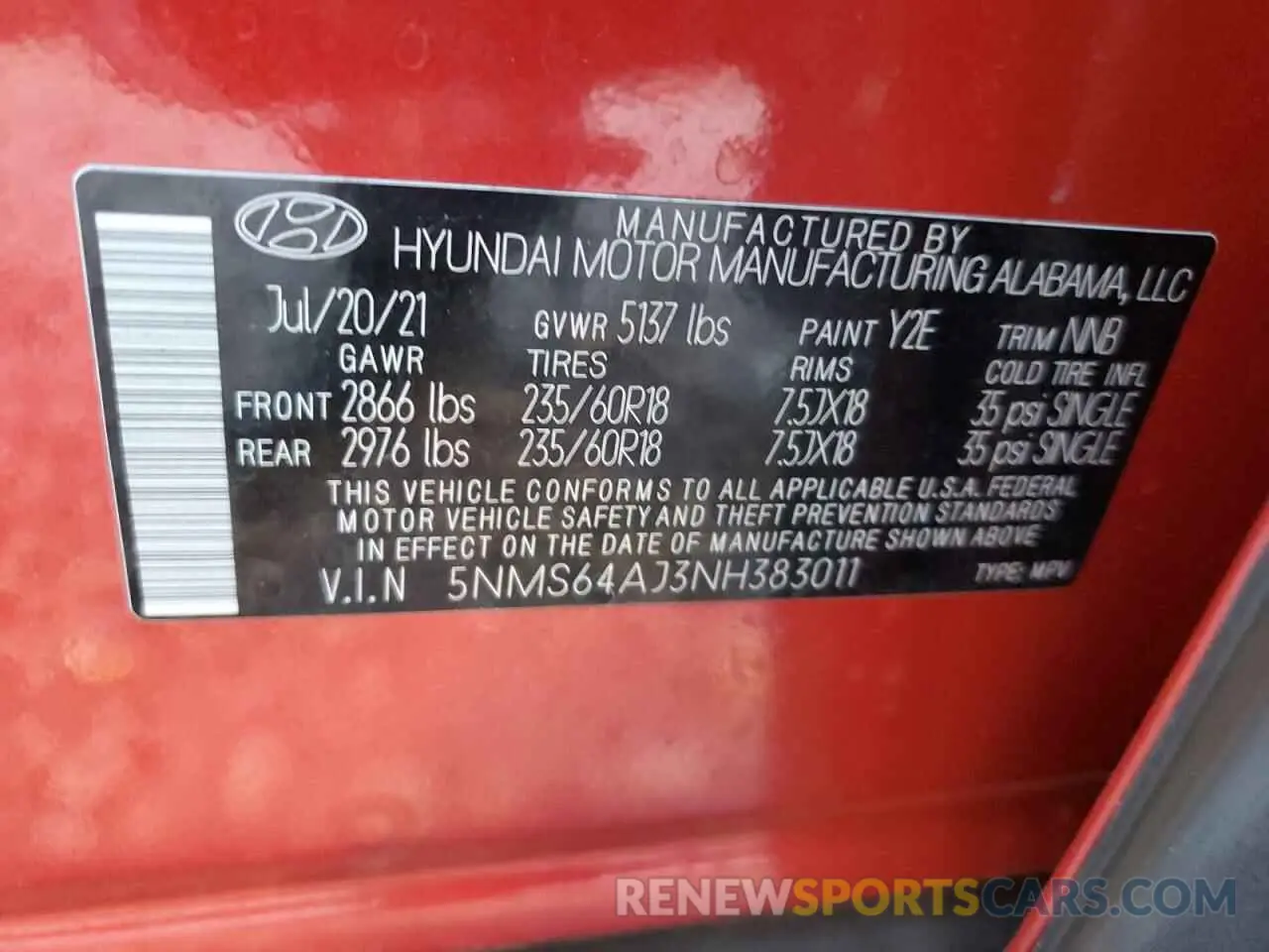 14 Photograph of a damaged car 5NMS64AJ3NH383011 HYUNDAI SANTA FE 2022