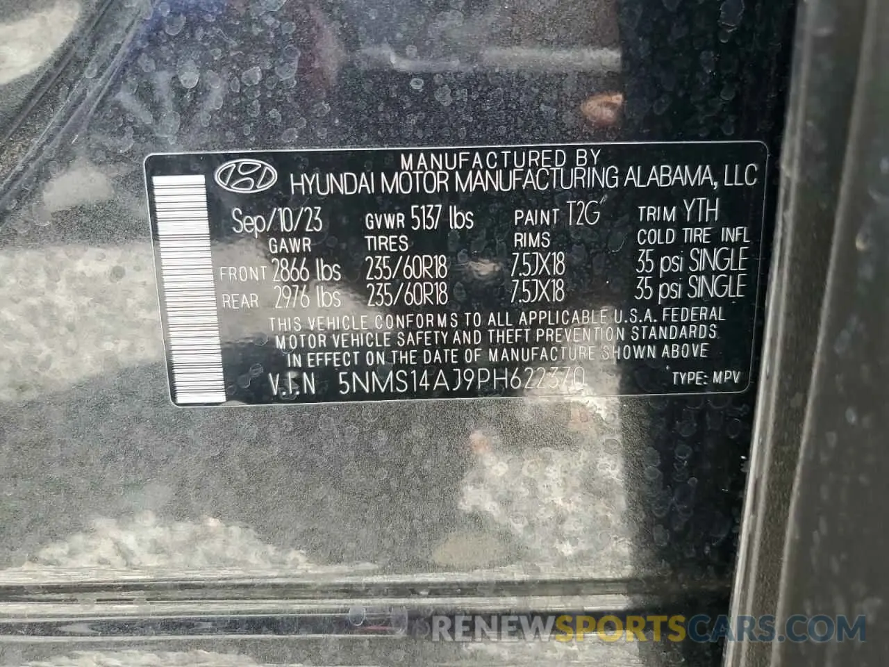 14 Photograph of a damaged car 5NMS14AJ9PH622370 HYUNDAI SANTA FE 2023