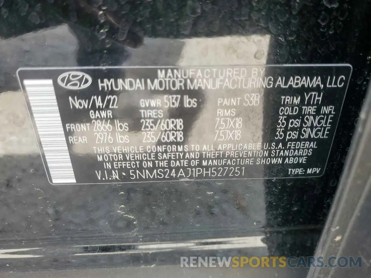 13 Photograph of a damaged car 5NMS24AJ1PH527251 HYUNDAI SANTA FE 2023
