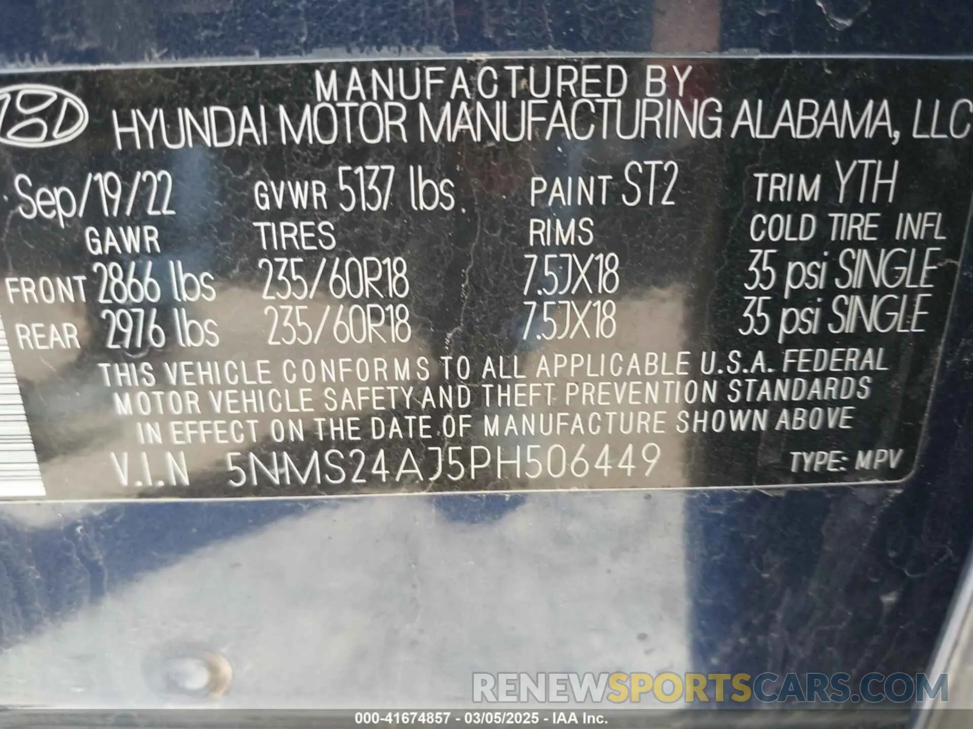 9 Фотография поврежденного автомобиля 5NMS24AJ5PH506449 HYUNDAI SANTA FE 2023
