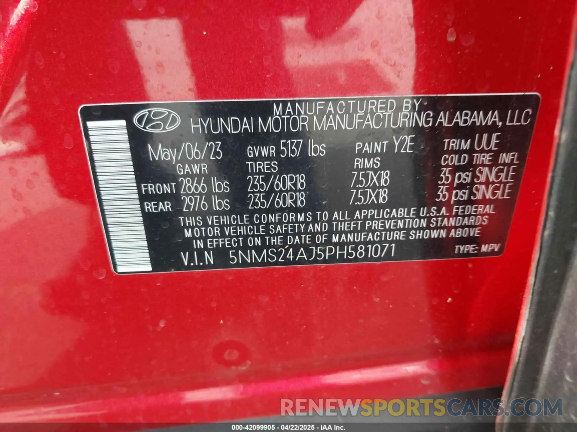 9 Фотография поврежденного автомобиля 5NMS24AJ5PH581071 HYUNDAI SANTA FE 2023
