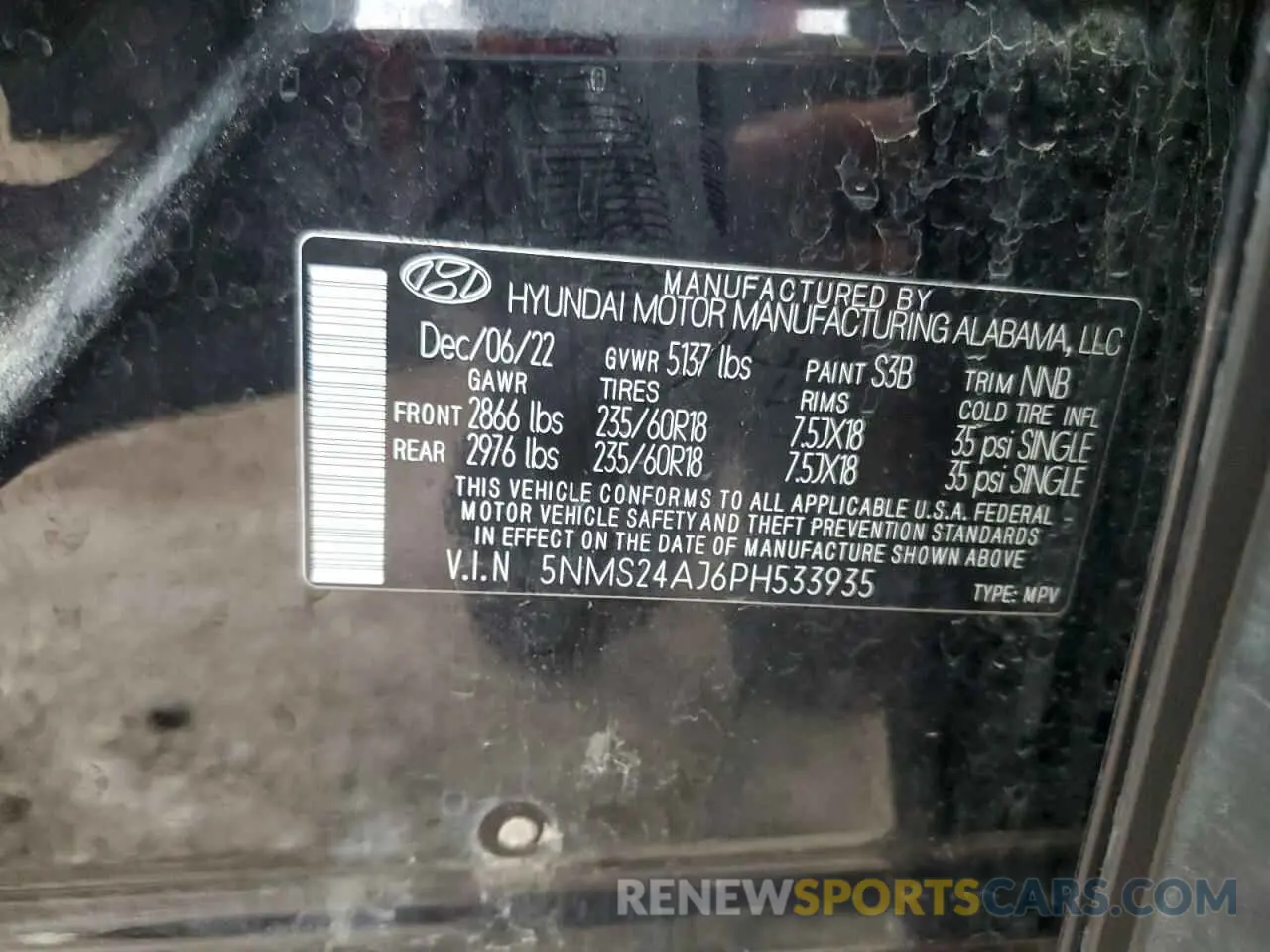 13 Photograph of a damaged car 5NMS24AJ6PH533935 HYUNDAI SANTA FE 2023