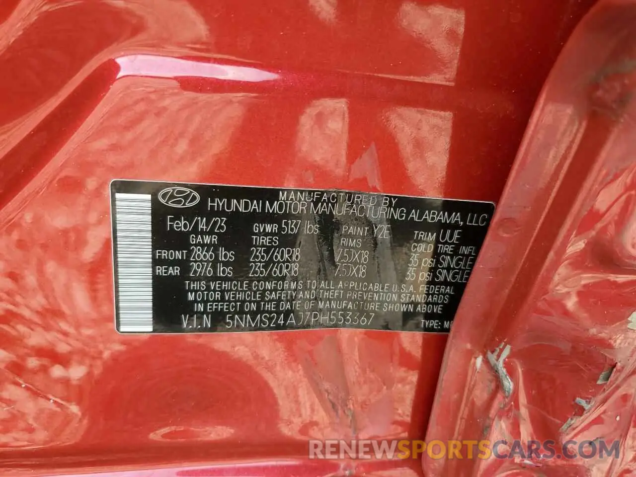 13 Photograph of a damaged car 5NMS24AJ7PH553367 HYUNDAI SANTA FE 2023