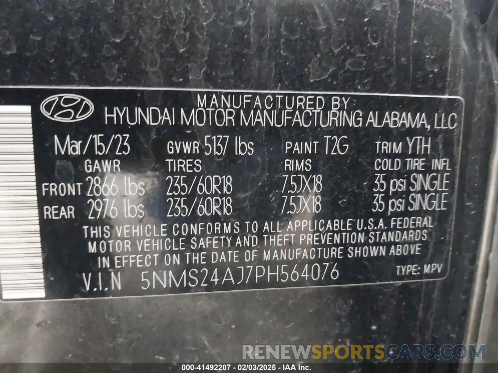 9 Фотография поврежденного автомобиля 5NMS24AJ7PH564076 HYUNDAI SANTA FE 2023
