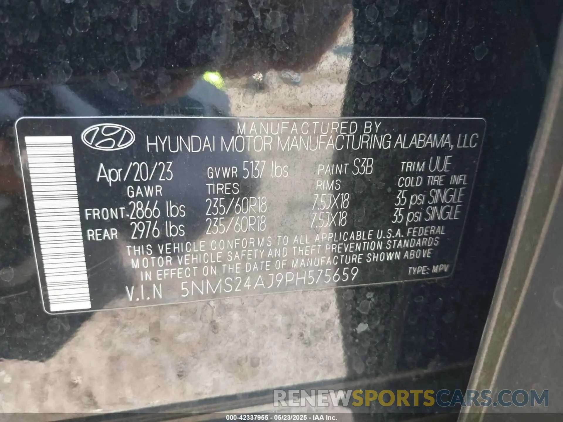 9 Фотография поврежденного автомобиля 5NMS24AJ9PH575659 HYUNDAI SANTA FE 2023